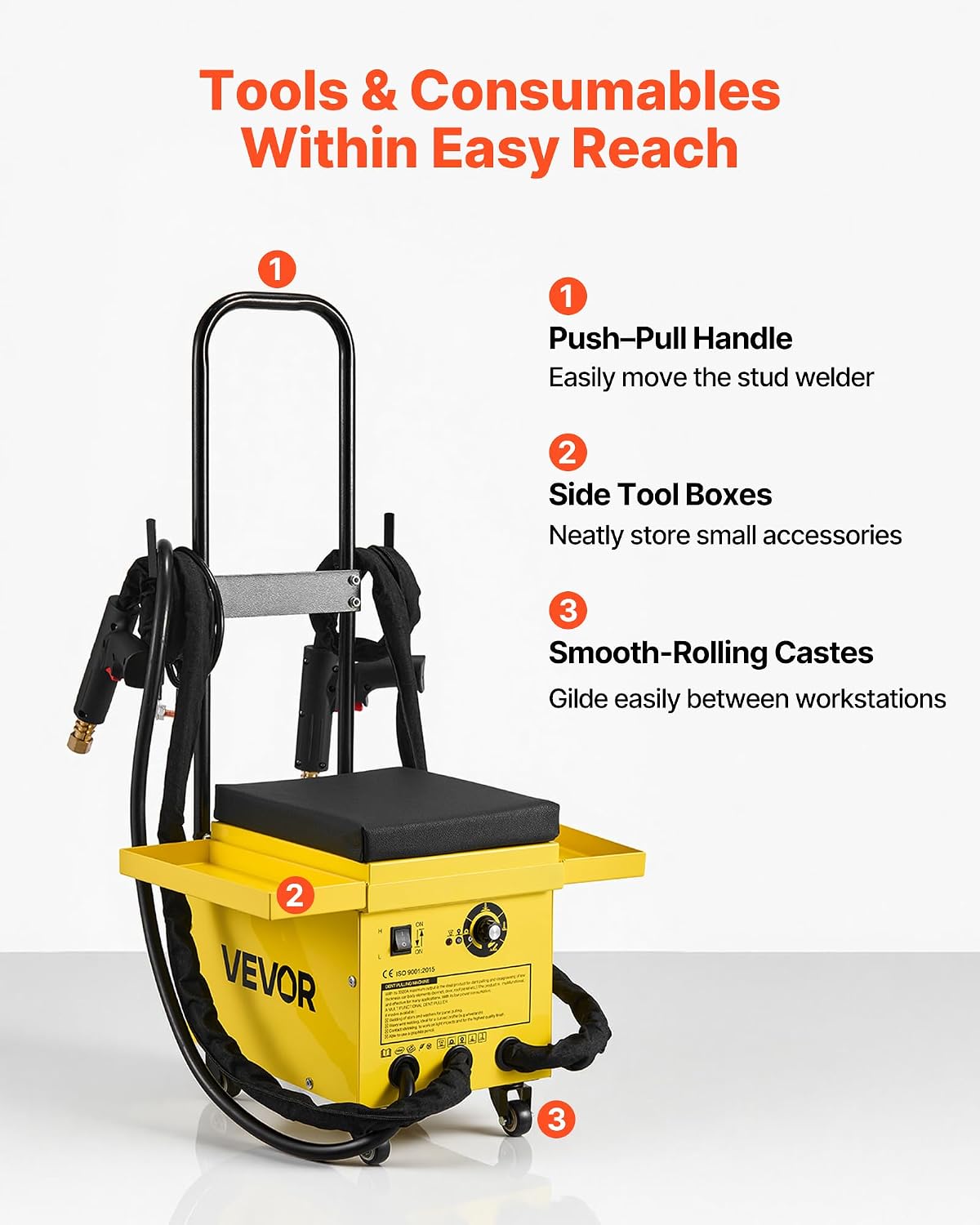 VEVOR 4.5KW Professional Stud Welder Dent Repair Kit with 2 Welding Guns & 6 Modes, All in One Dent Repair Workstation with Extended Handle, Padded Seat and Accessory Tray