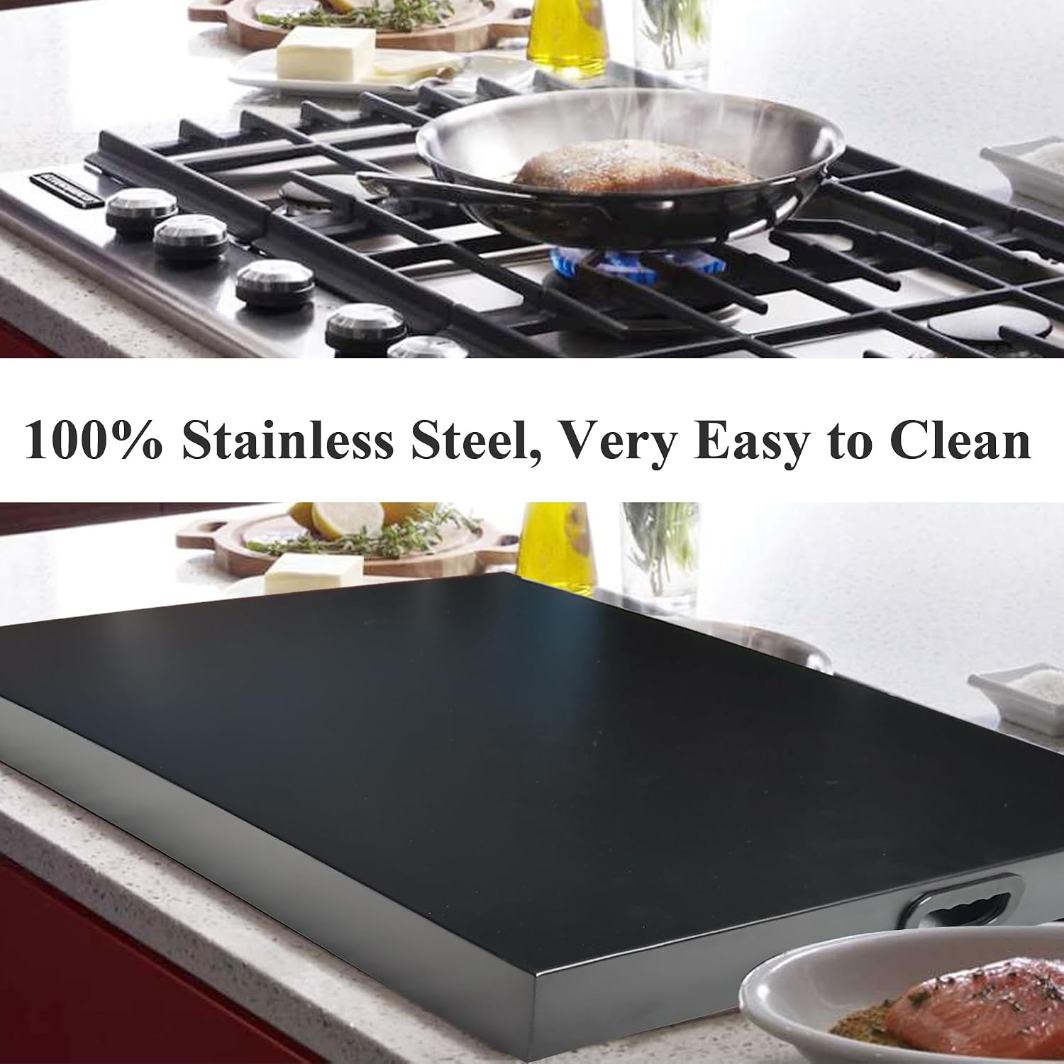 Stainless Steel Gas Stove Top Cover, Noodle Board Cooktop Cover, Kitchen Organizer for Gas and Electric Stove Range Expanding Kitchen Space, Large Size 30'x 22'x3', Black