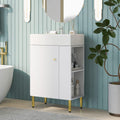 21.6-Inch Bathroom Vanity with Sink, Free Standing Vanity Cabinet with Storage Cabinet & Right Two-Tier Shelf, Wood Bath Organizer with Ceramic Sink for Bathroom, White
