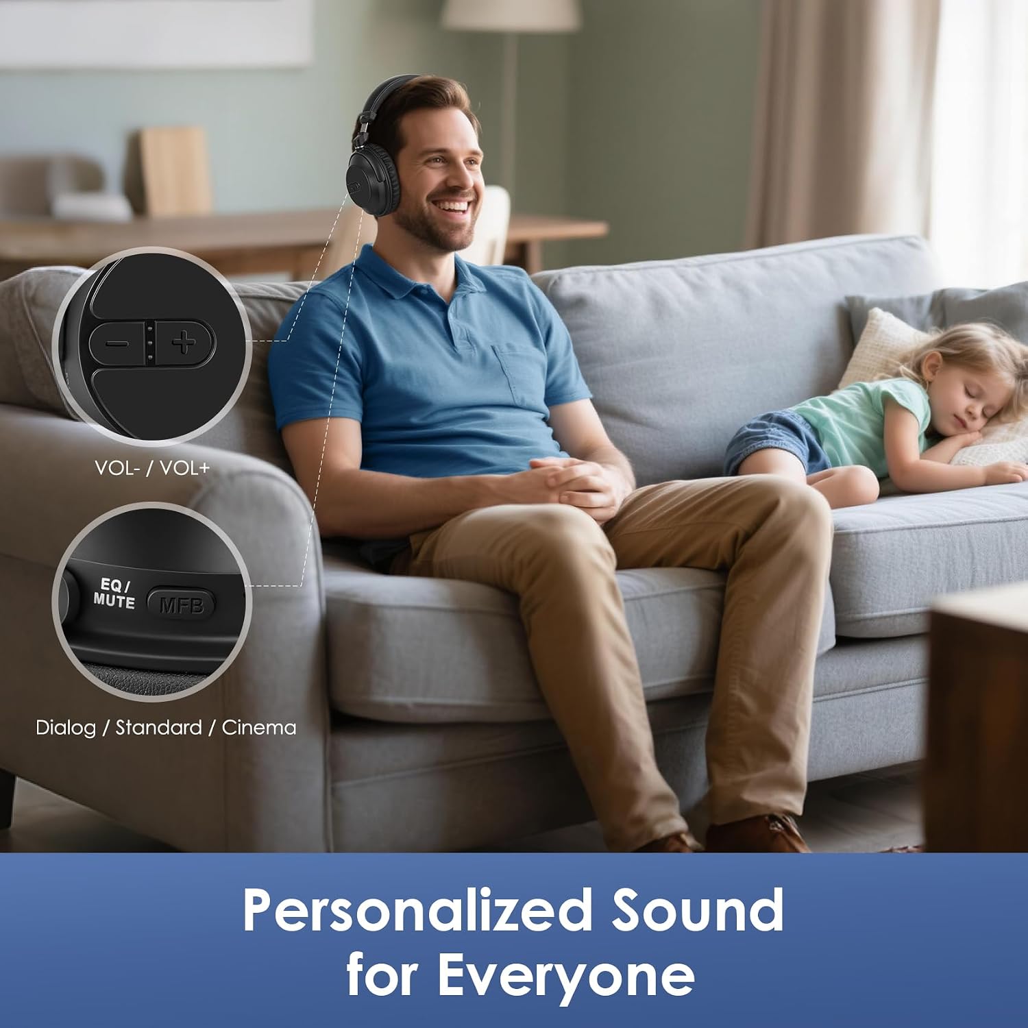 SIMOLIO Bluetooth Wireless TV Headphones with Clear & Loud Sound - Wireless Group Listening Headphones & Transmitter for Parties, Silent Discos, Church, Low latency TV - Multiple Rechargeable Headsets
