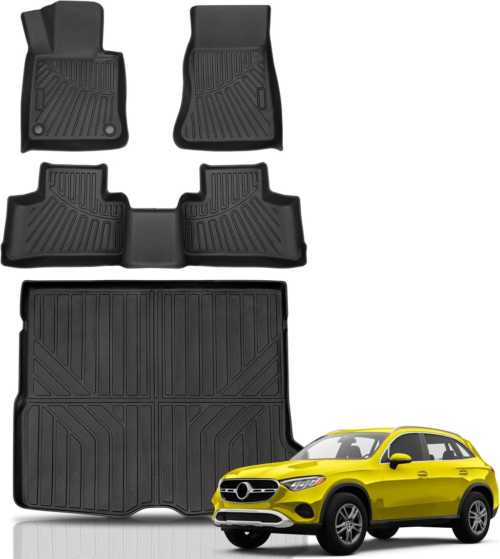Sunsdrew Floor Mats for 2023-2025 2026 Mercedes Benz GLC 300/GLC 350e/GLC 43 AMG (Not for Coupe), All Weather Floor Liners & Rear Trunk Mat for GLC Accessories, TPE Rubber, Raised Edge