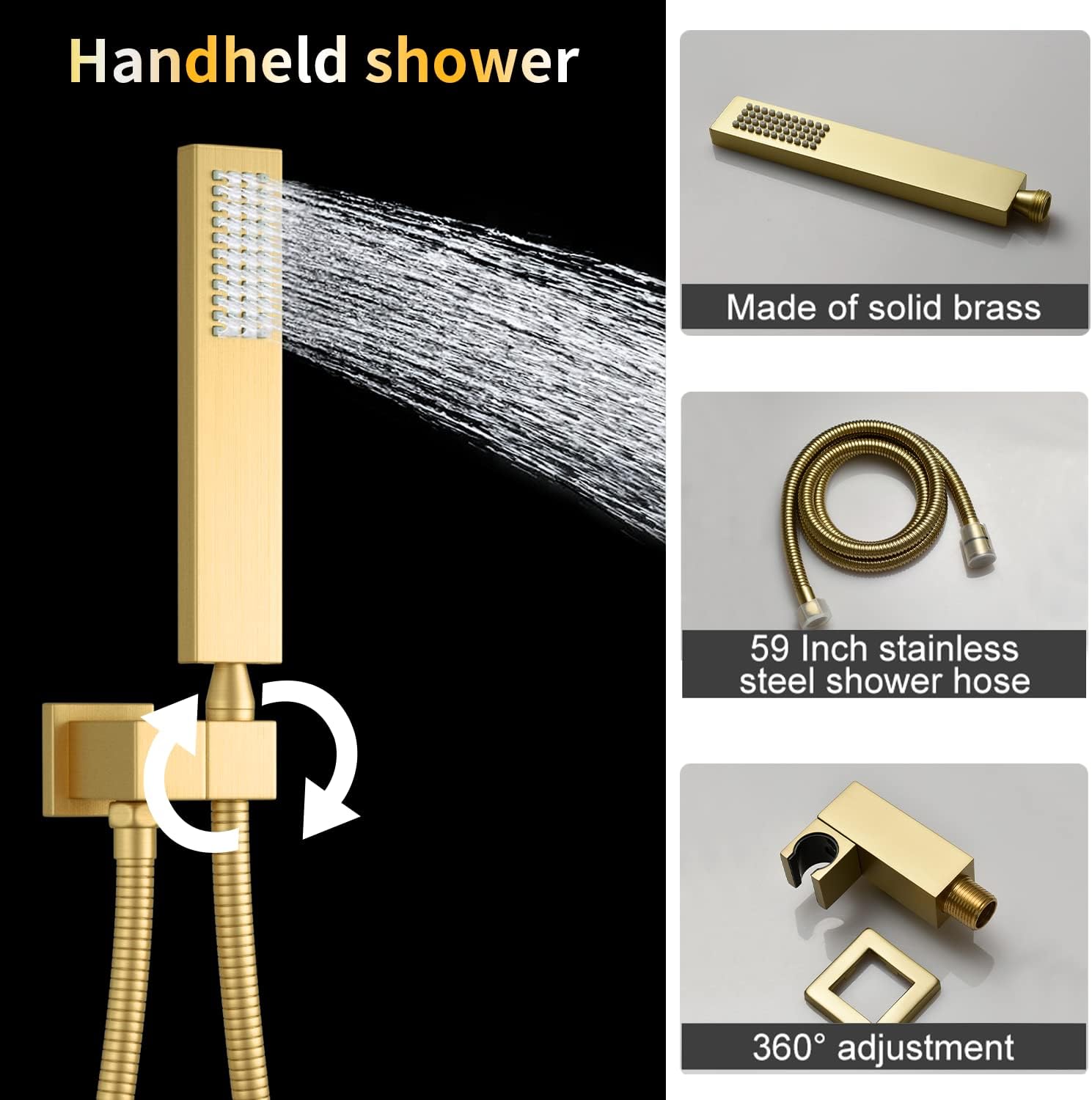 Brushed Gold Shower Fixtues Tub AYIVG Shower Faucet Set Combo Ceiling Mounted Shower System with 12 Inch Shower Head and Tub Spout Temperature Control Display Push Botton Shower Diverter Valve