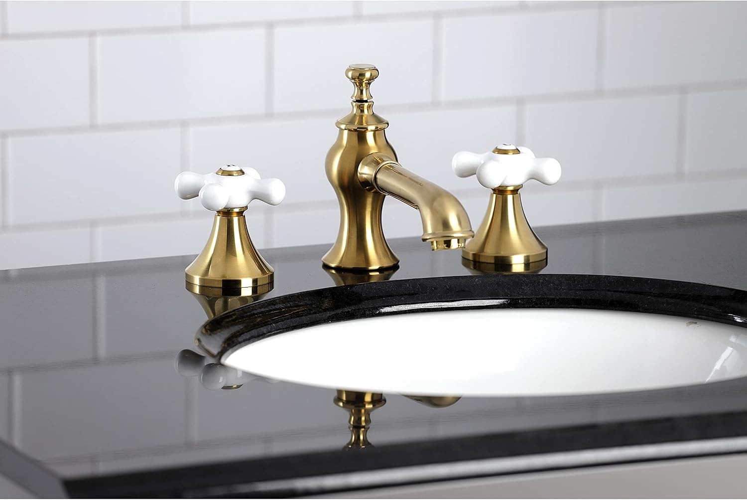 Kingston Brass KC7067PX Vintage 8 in. Widespread Bathroom Faucet, Brushed Brass