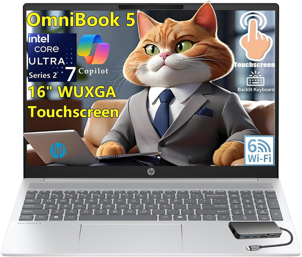 HP OmniBook 5 Touchscreen Laptop Computer, Intel 12-Core Ultra 7 255U, 16GB LPDDR5X RAM, 1TB PCIe SSD, 16' FHD+, WiFi 6, Backlit Keyboard, Copilot Key, Windows 11 Home