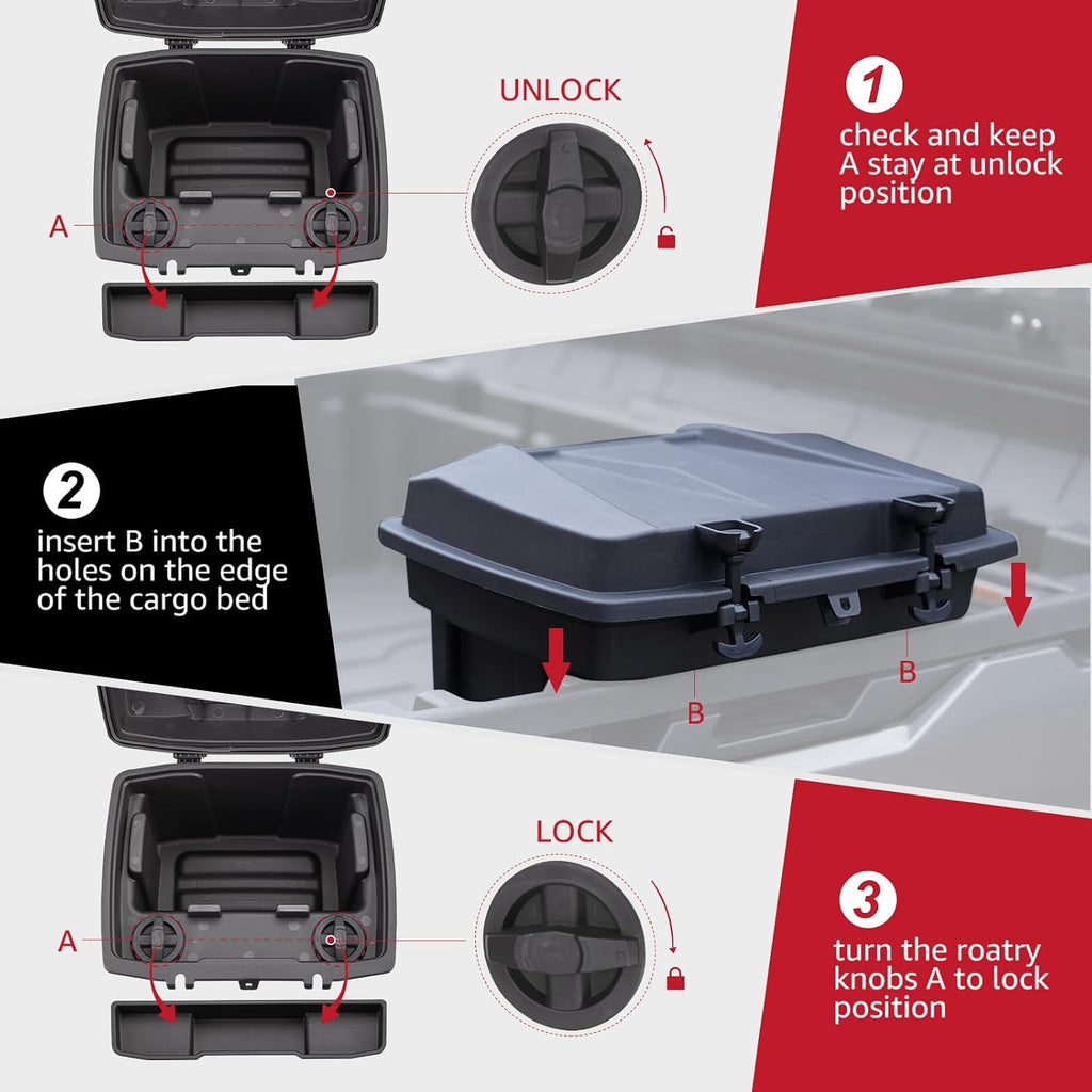 A & UTV PRO Bed Storage Box for Can Am Defender, HD10 HD9 HD8 HD5 Max/Can Am Commander, Compatible with Can-Am Defender 2016-2026 Accessories Removable Tool Box Rear Cargo Box