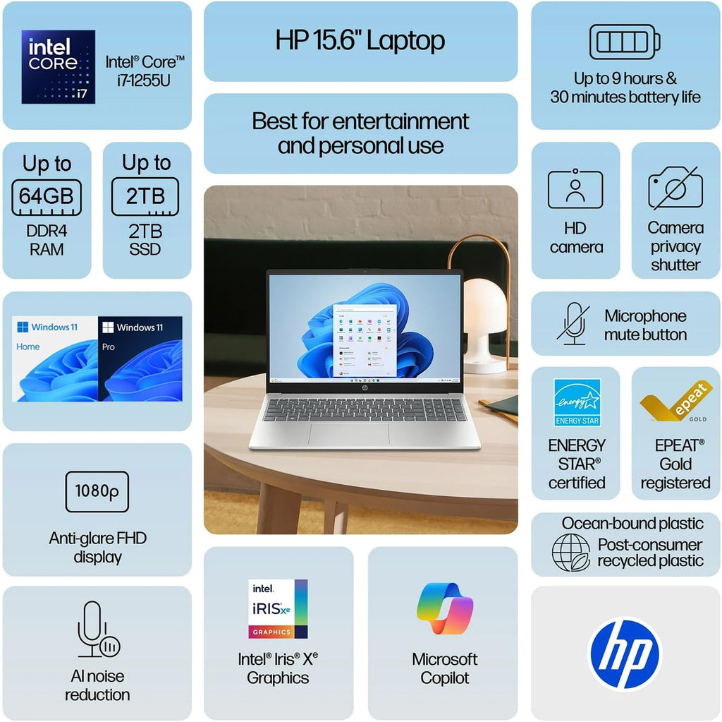 HP New 2025/2026 Edition Pavilion 15.6' FHD Laptop | Intel Core i7-1255U up to 4.7GHz | 24GB RAM - 1TB PCIe SSD | Webcam | Long Battery Life | Business & Academic | Windows 11