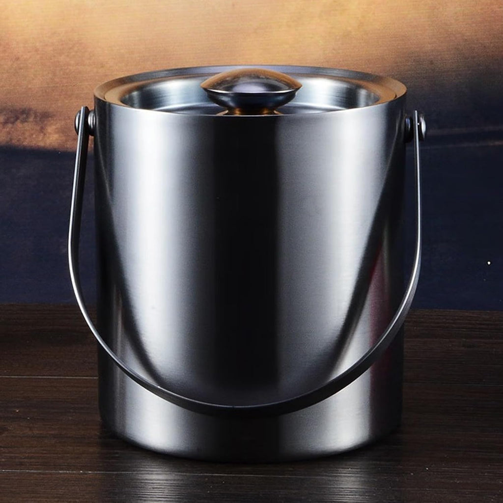Ice Bucket Ice Bucket for Freezer Ice Bucket with Lid, Double Wall Insulated Stainless Steel Ice Bucket Wine Bucket for Cocktail Bar and Parties, Home Bar Accessories, Dark Grey, 2L Ice Cubes Ice Buck