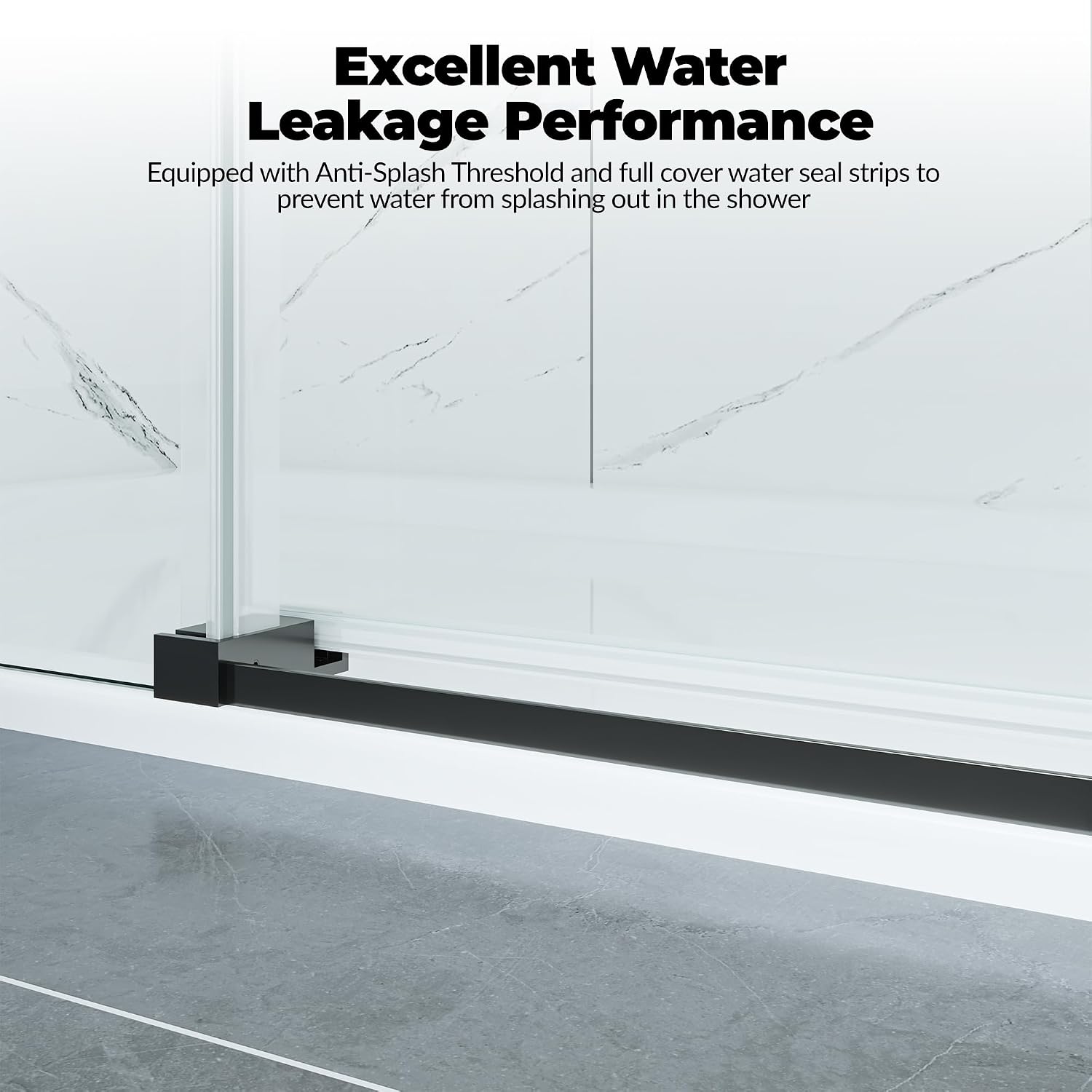 Frameless Sliding Glass Shower Door 44–48 Inch W x 76 Inch H, Shower Sliding Glass Door with Fixed Panel, 8mm Tempered Glass, Square Rail, Matte Black Shower Glass Door