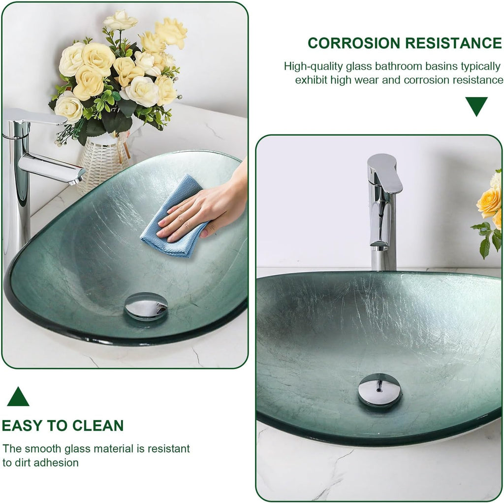 Sarlai Bathroom Vessel Sink Modern Artistic Tempered Glass Basin Countertop Bowl Sink for Lavatory Vanity Cabinet
