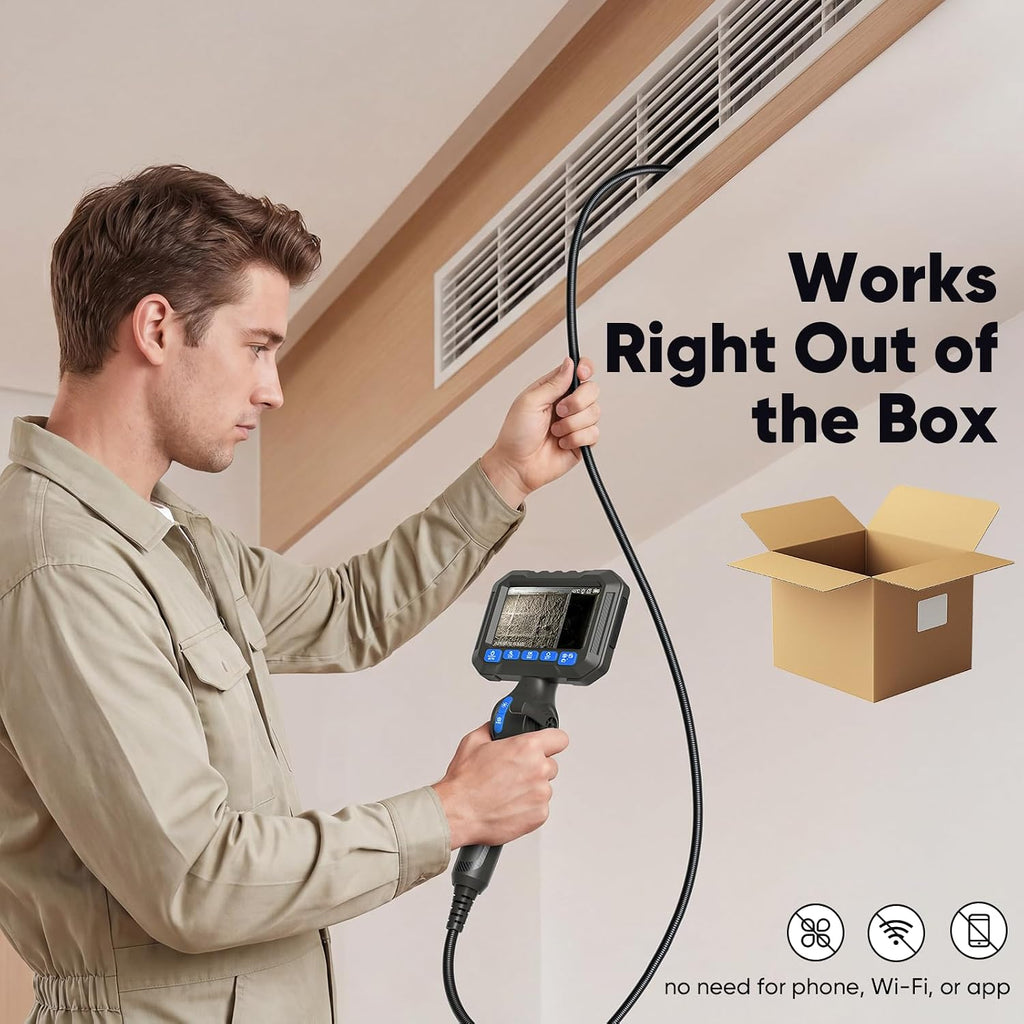 T Takmly Two-Way Articulating Borescope with Light, 210° Steerable 1080P Endoscope Camera, 0.23inch Semi-Rigid Snake Scope, 4.3' IPS Screen, 32GB, 5.5FT for Automotive Engine HVAC Wall Mechanics