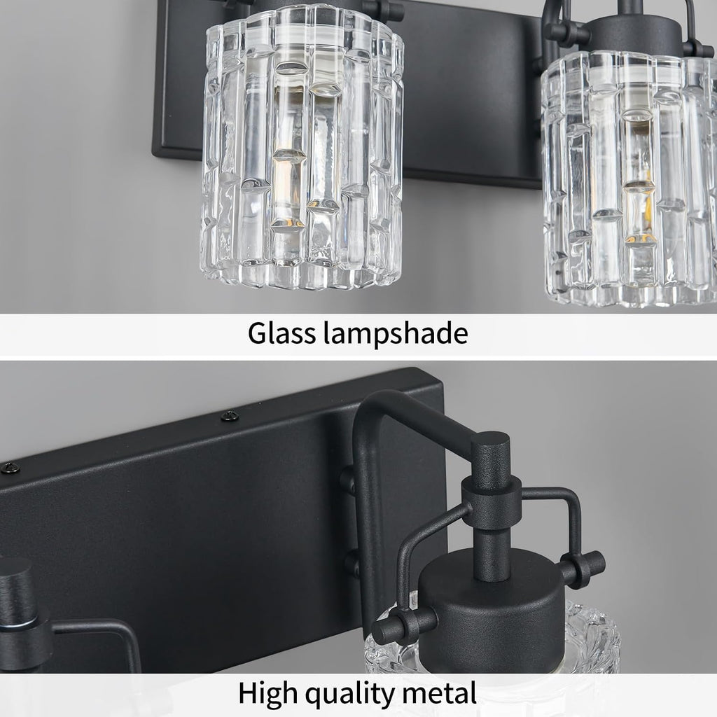 3 Light Crystal Glass Vanity Light, Black Bathroom Lighting Fixtures Over Mirror Modern Bath Wall Sconce Lighting for Bedroom Living Room