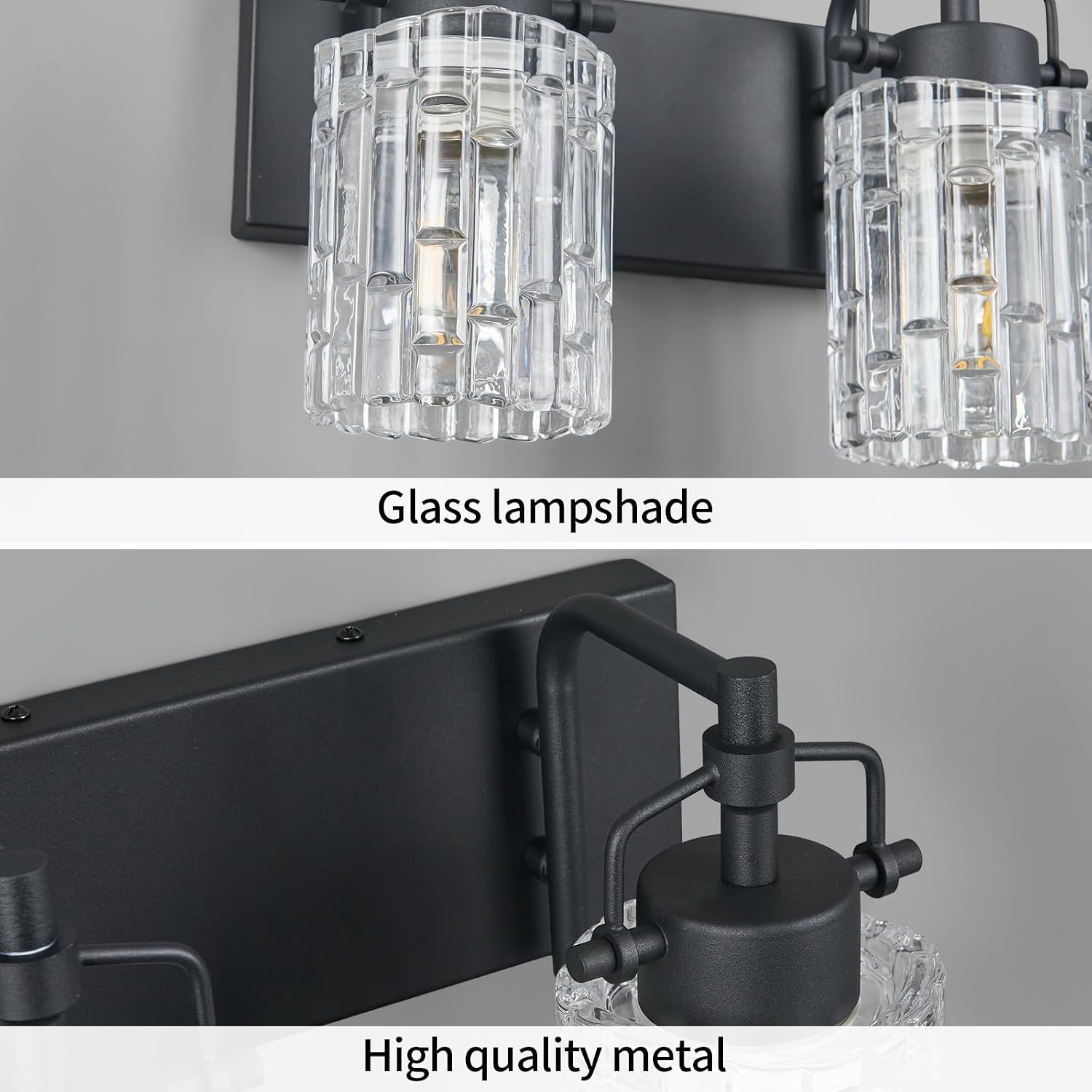 4 Light Crystal Glass Vanity Light, Black Bathroom Lighting Fixtures Over Mirror Modern Bath Wall Sconce Lighting for Bedroom Living Room