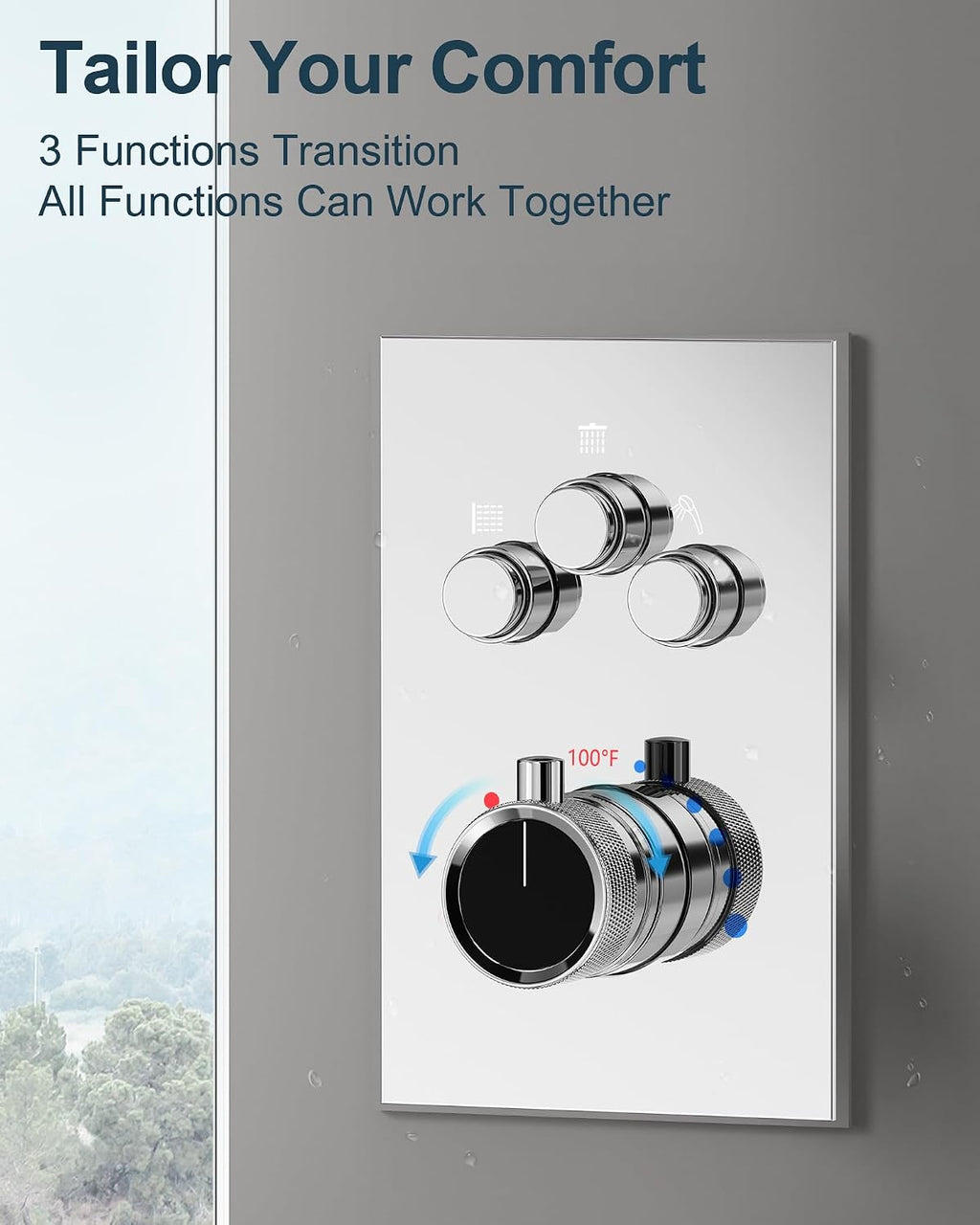 Thermostatic Shower System, 12 Inch Dual Rainfall Shower Heads for Ceilling & Wall Mounted with Handheld Sprayer, Chrome