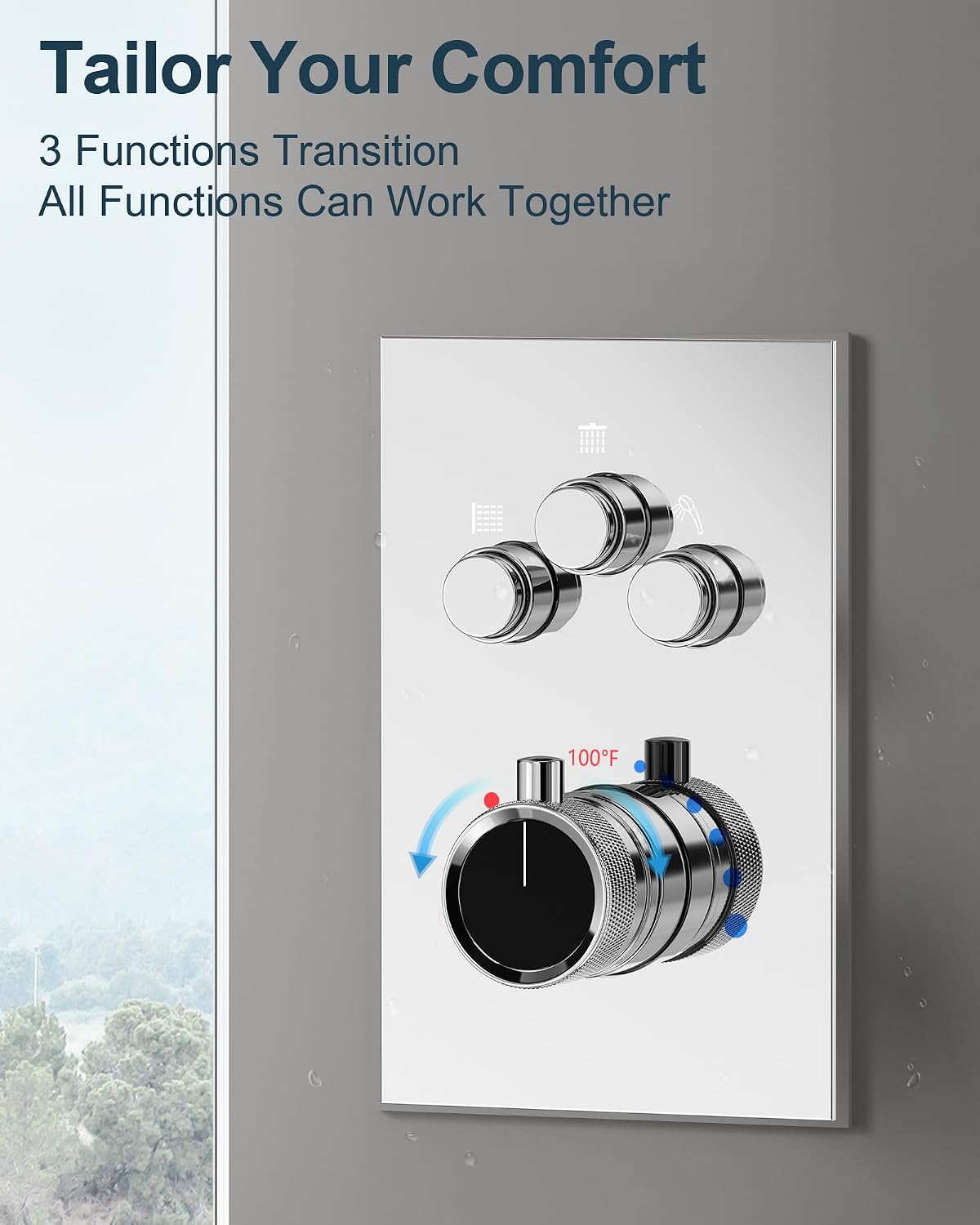 Thermostatic Shower System, 12 Inch Dual Rainfall Shower Heads for Ceilling & Wall Mounted with Handheld Sprayer, Chrome