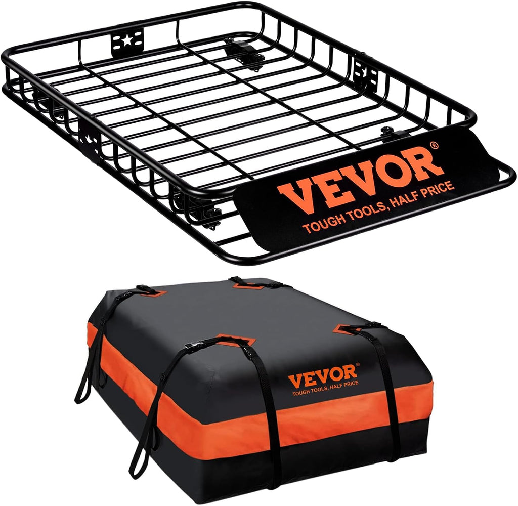 VEVOR Roof Rack Cargo Basket, 51' x 36' x 5' Rooftop Cargo Carrier w/ 15 Cu Ft Waterproof Cargo Bag, 200 LBS Capacity Universal Rack Carrier for SUV, Truck, Pickup