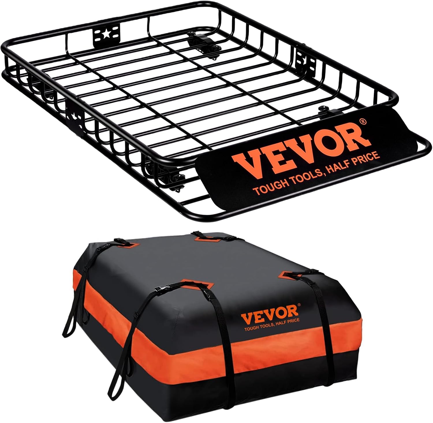VEVOR Roof Rack Cargo Basket, 51' x 36' x 5' Rooftop Cargo Carrier w/ 15 Cu Ft Waterproof Cargo Bag, 200 LBS Capacity Universal Rack Carrier for SUV, Truck, Pickup