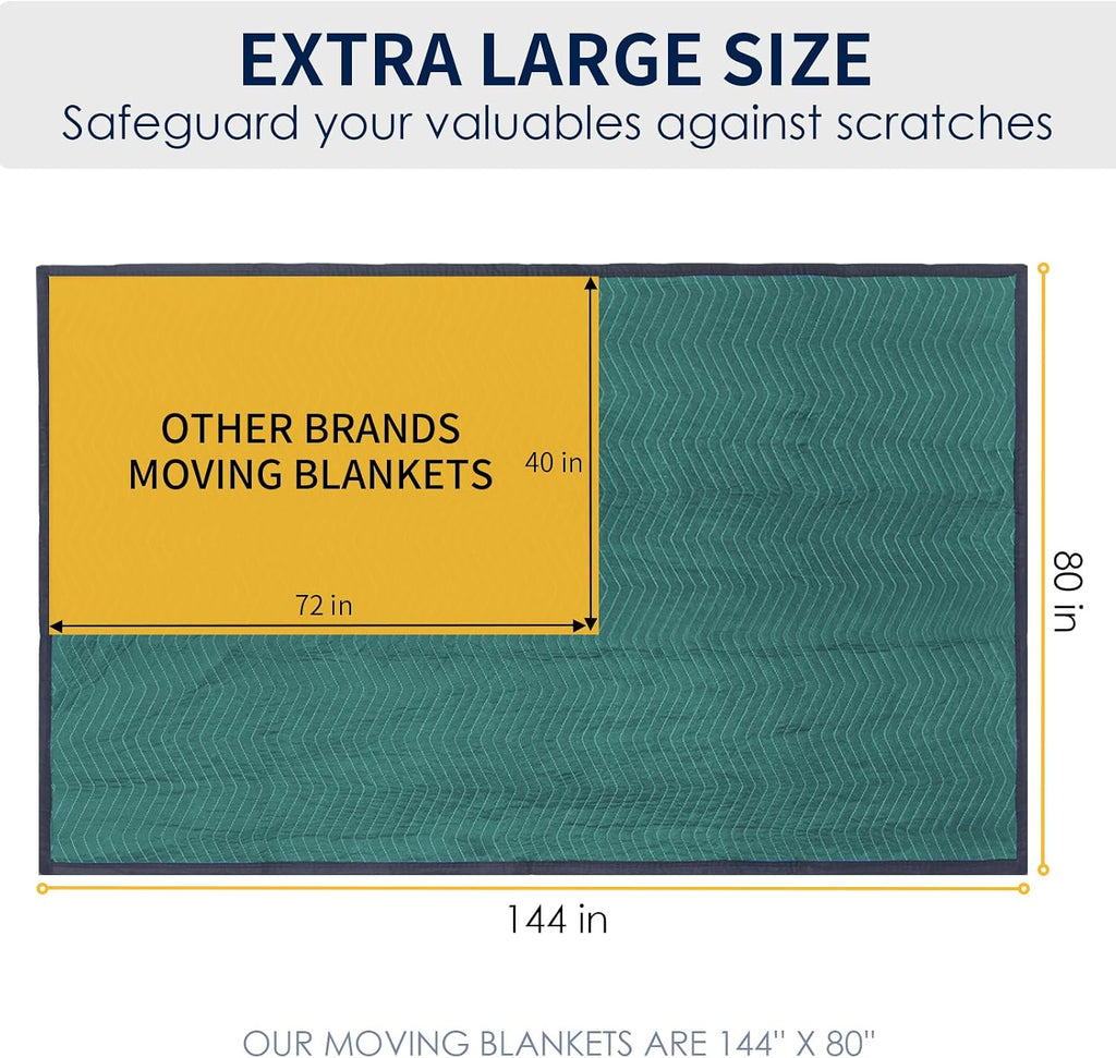 Moving Blankets 4 Pack, Double Extra Large 144'x80' Heavy Duty Quilted Packing Blankets for Moving, Shipping & Storage, Professional Furniture Pads -Green & Gray