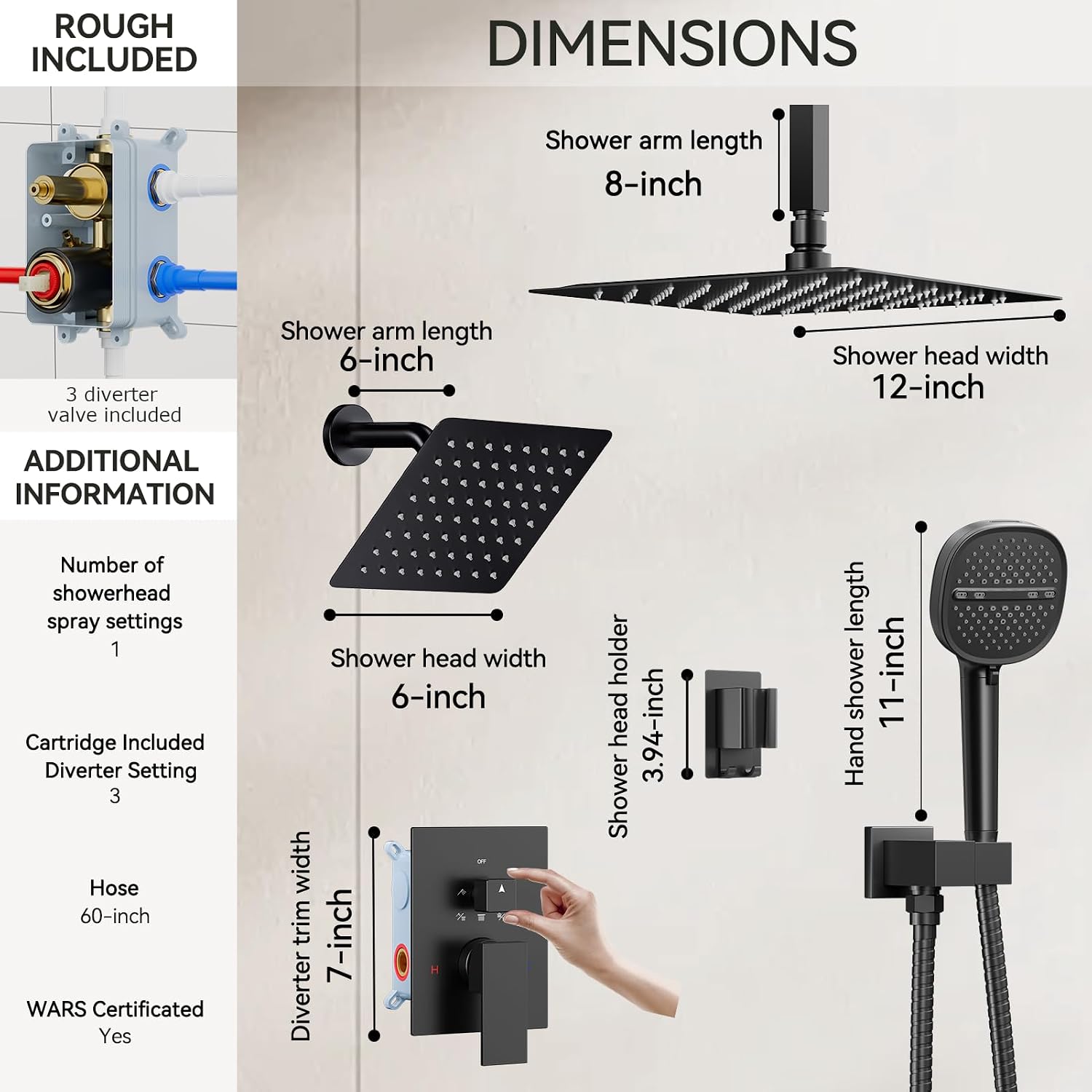 Shower System Matte Black Shower Faucet Sets, Dual Head Shower Set STARBATH 12'' +6'' Wall Mount Rainfall Shower Systems with Multifunctional Filtered Handheld Sprayer for Two Person