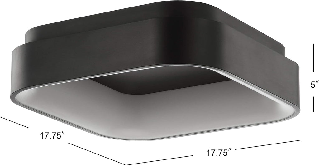 JONATHAN Y 17.7' Black Rafael Square LED Flush Mount Ceiling Light Fixture, Modern Dimmable 3000K Integrated 32W Lighting for Kitchen, Bedroom, Hallway, Metal Body (JYL7207B)