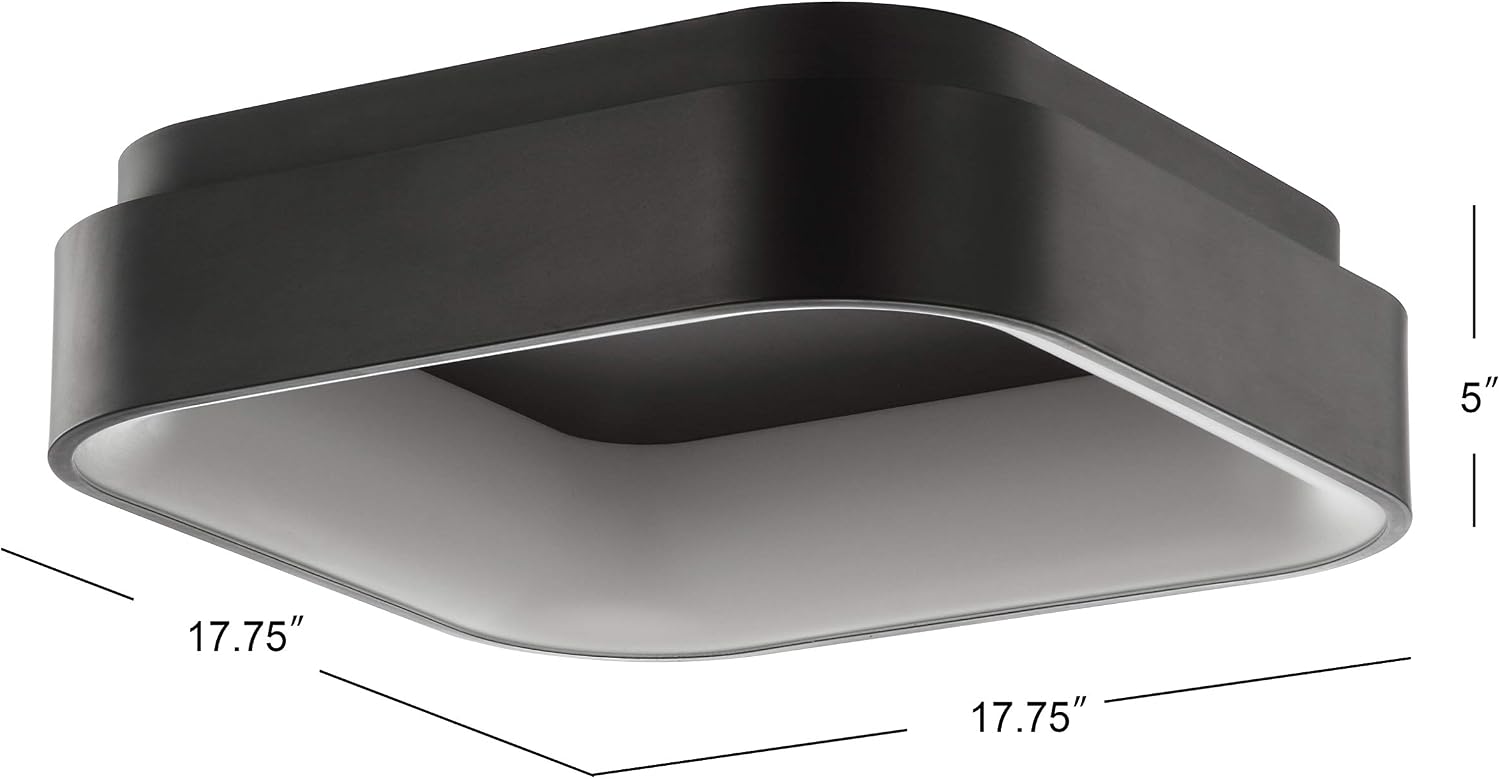JONATHAN Y 17.7' Black Rafael Square LED Flush Mount Ceiling Light Fixture, Modern Dimmable 3000K Integrated 32W Lighting for Kitchen, Bedroom, Hallway, Metal Body (JYL7207B)