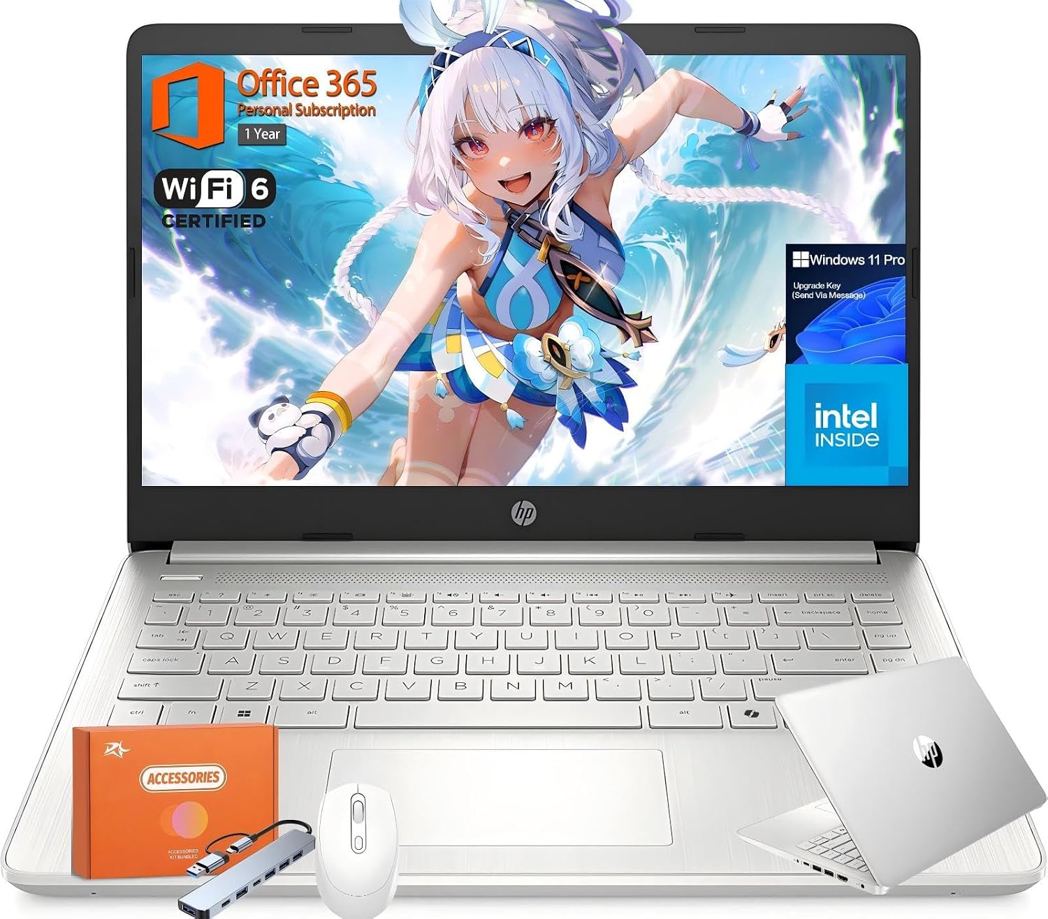 HP 2025 New 14 Inch Laptop for Student Business, Intel N150 CPU(Beats N4120), 16GB RAM, 384GB Storage(128GB UFS+256GB MSD), Wi-Fi 6, Copilot AI, 1 Year Microsoft 365, Windows 11 Pro, w/Accessories