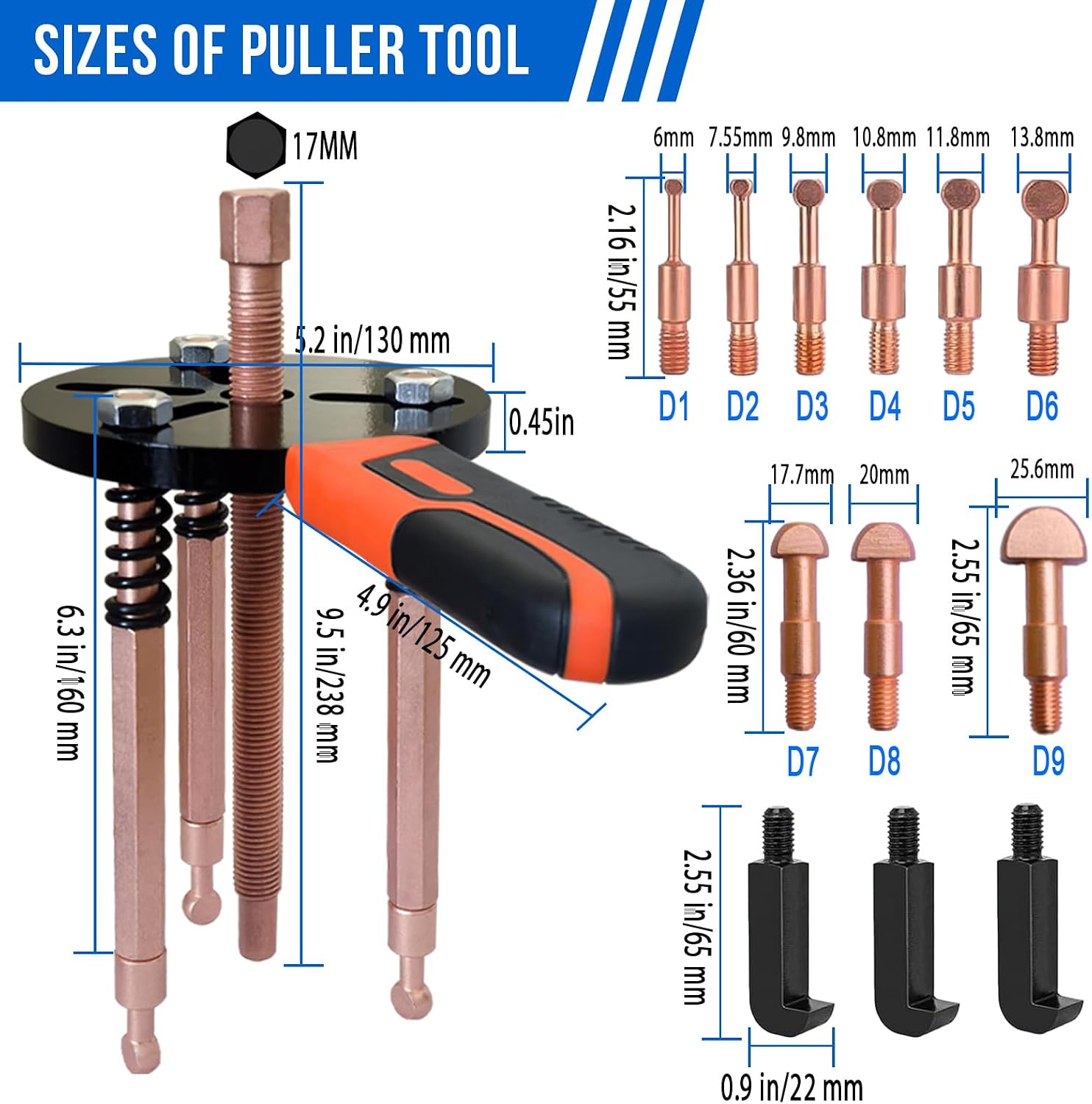 45 in1 Bearing Puller Set, Blind Bearing Puller Separator, 3 Jaw Gear Pulley Puller Kit, Inner Bearing Removal Tool with 9 Different Specifications of Pulling Heads, Special Storage Box