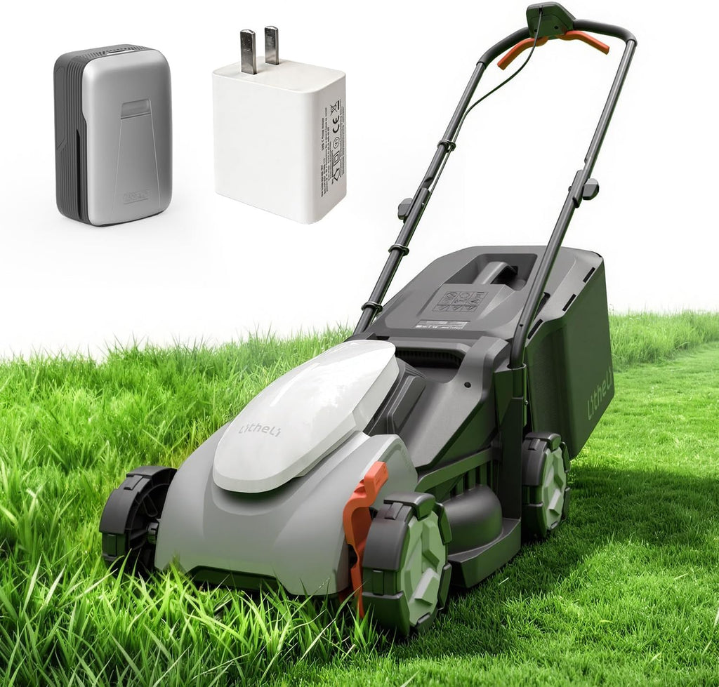 Litheli Electric Lawn Mower Cordless,Grass Cutter Machine for 2800 Sq. Ft.Lawnmower with Brushless Motor, 13.3 In Cutting Width, Cutting Height from 1 In to 2.5 In, Includes 5.0 Ah Battery and charger