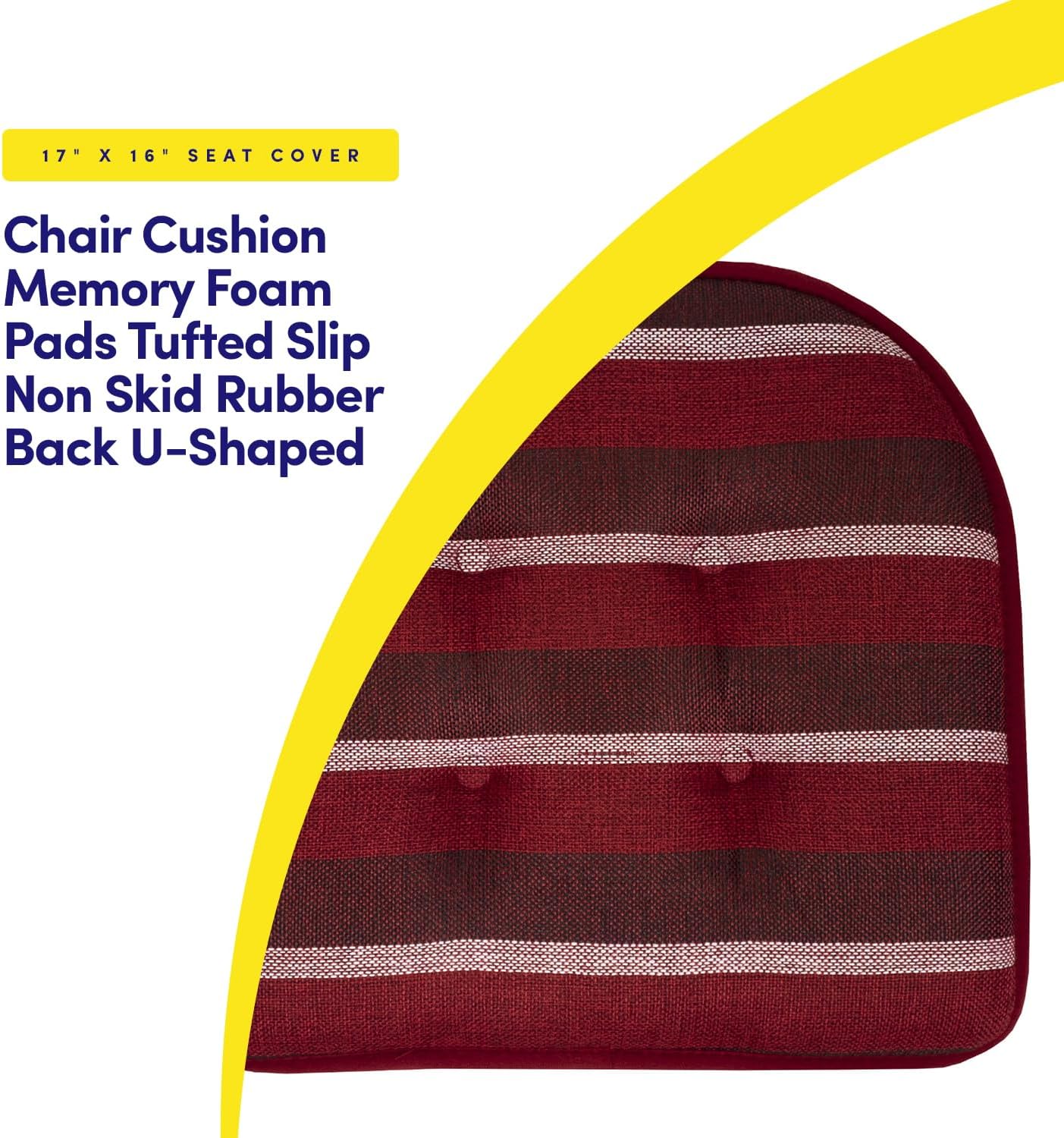 Sweet Home Collection Chair Cushion Memory Foam Pads Tufted Slip Non Skid Rubber Back U-Shaped 17' x 16' Seat Cover, 12 Count (Pack of 1), Bradford Burgundy