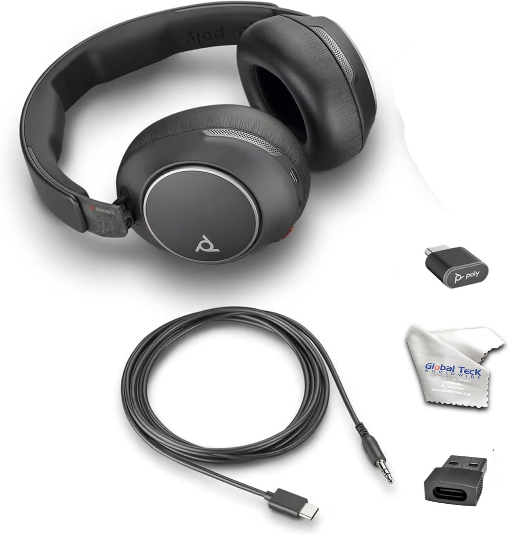 Poly Voyager Surround 80 USB-C & Bluetooth Headset With Active Noise Cancellation (ANC), Boomless Microphone, Open Office Certified, Multi-Device Support for Cellphones, PC/Mac, Includes Microfiber