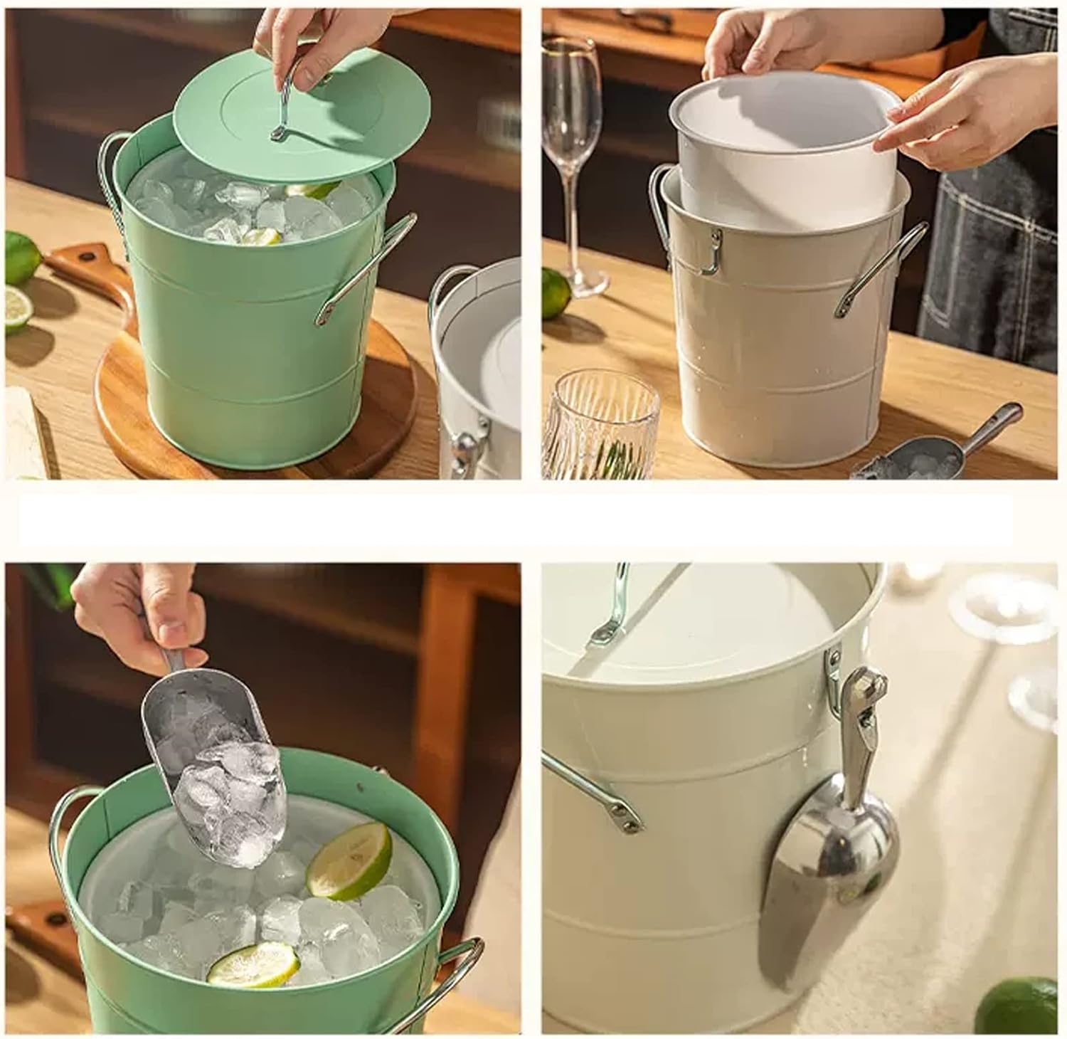 Ice Buckets 3.5 Liter Double Wall Ice Bucket Insulated Ice Buckets with Lid and Scoop Thickened metal Ice Buckets , Party Beverage Tub for Home Kitchen Parties Cocktail Bar Ice Bucket Kits ( Color : S