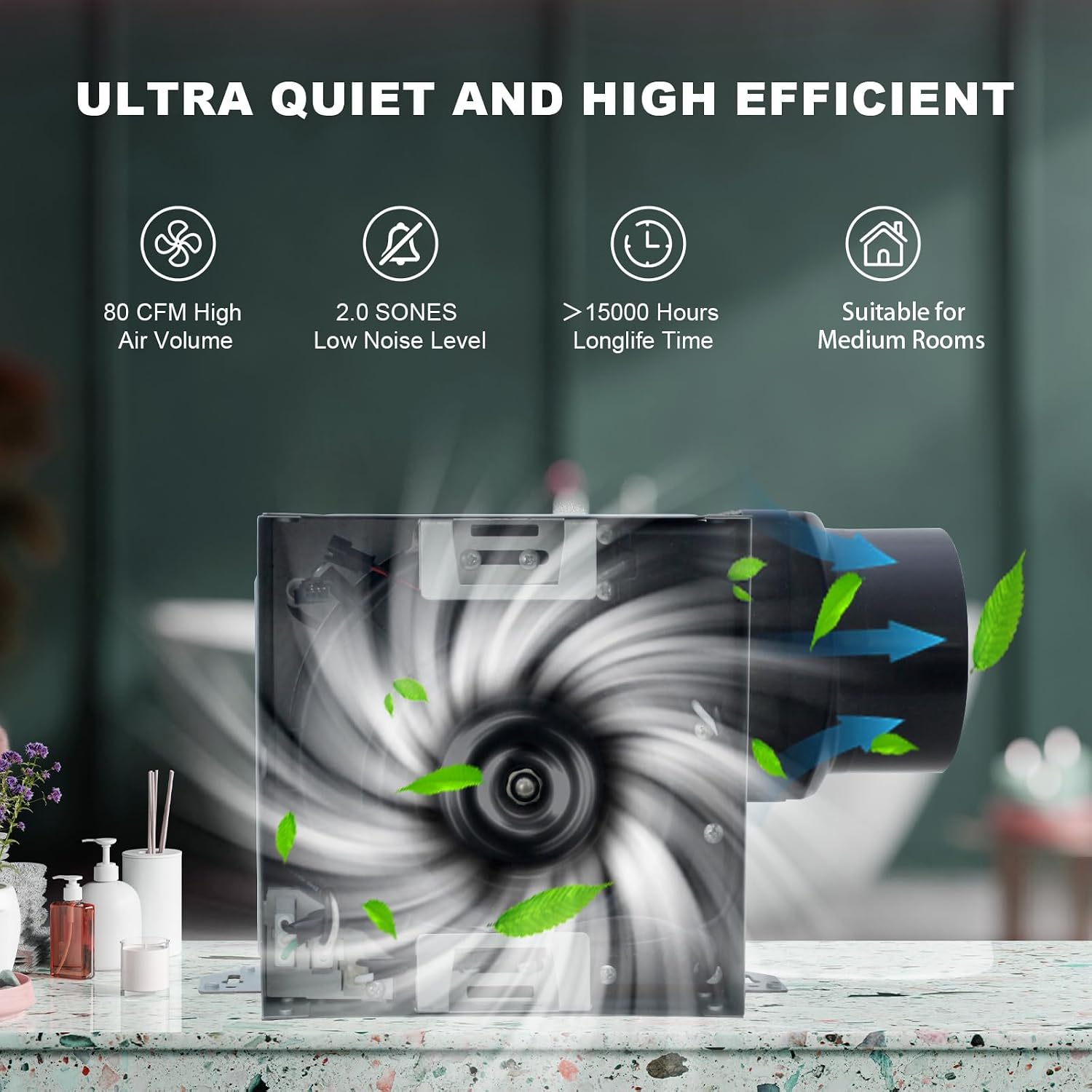 Akicon Bathroom Exhaust Fan with Light, 80CFM 2.0 Sones Powerful Bathroom Fan and Humidity Sensor Switch Combo, 3CCT LED Light and Nightlight Ventilation Fan for Home, Square, White