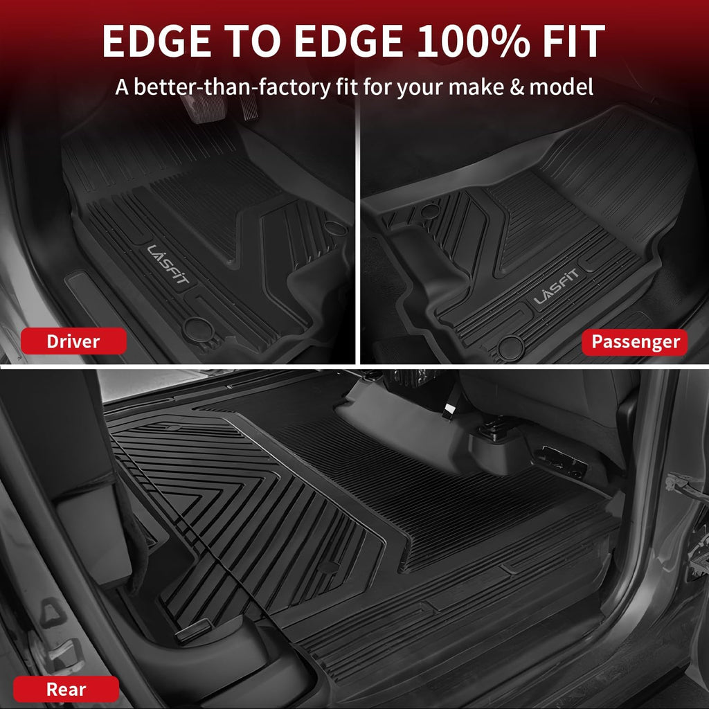 LASFIT Floor Mats for Ram 1500 Crew Cab 2019-2024 Without Rear Under-Seat Factory Storage 4 Full Size Doors Bucket Seat (NOT for Classic Model), All Weather TPE Custom Fit 1st & 2nd Row, Black