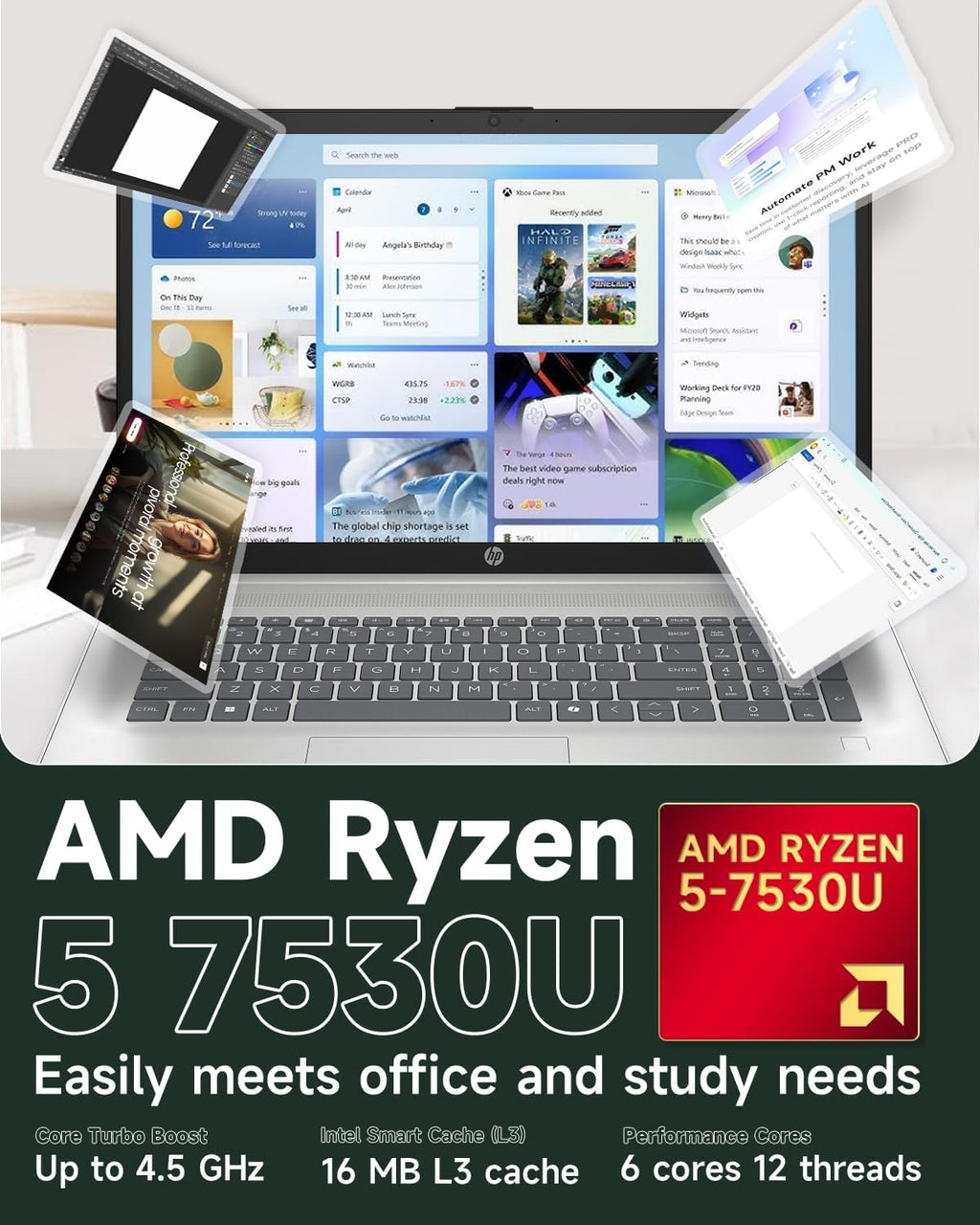 HP 17 Touchscreen Laptop, 17.3' HD+ Anti-Glare Display, AMD Ryzen 5 7530U, AMD Radeon Graphics, 32GB RAM, 1TB, Numeric Keypad, w/Accessories Windows 11 Pro Computer for Business & Students