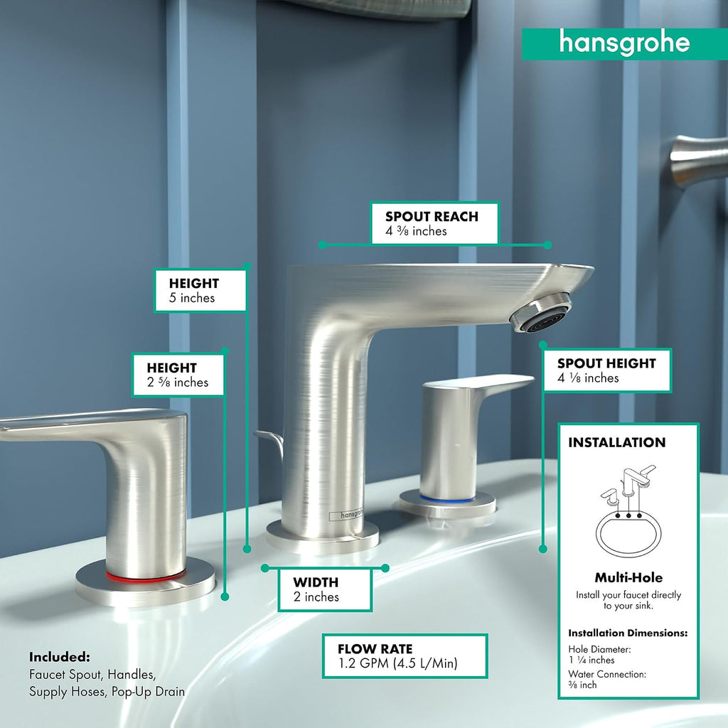 hansgrohe Talis E Modern 2-Handle 5-inch Tall Bathroom Sink Faucet in Brushed Nickel, 71733821