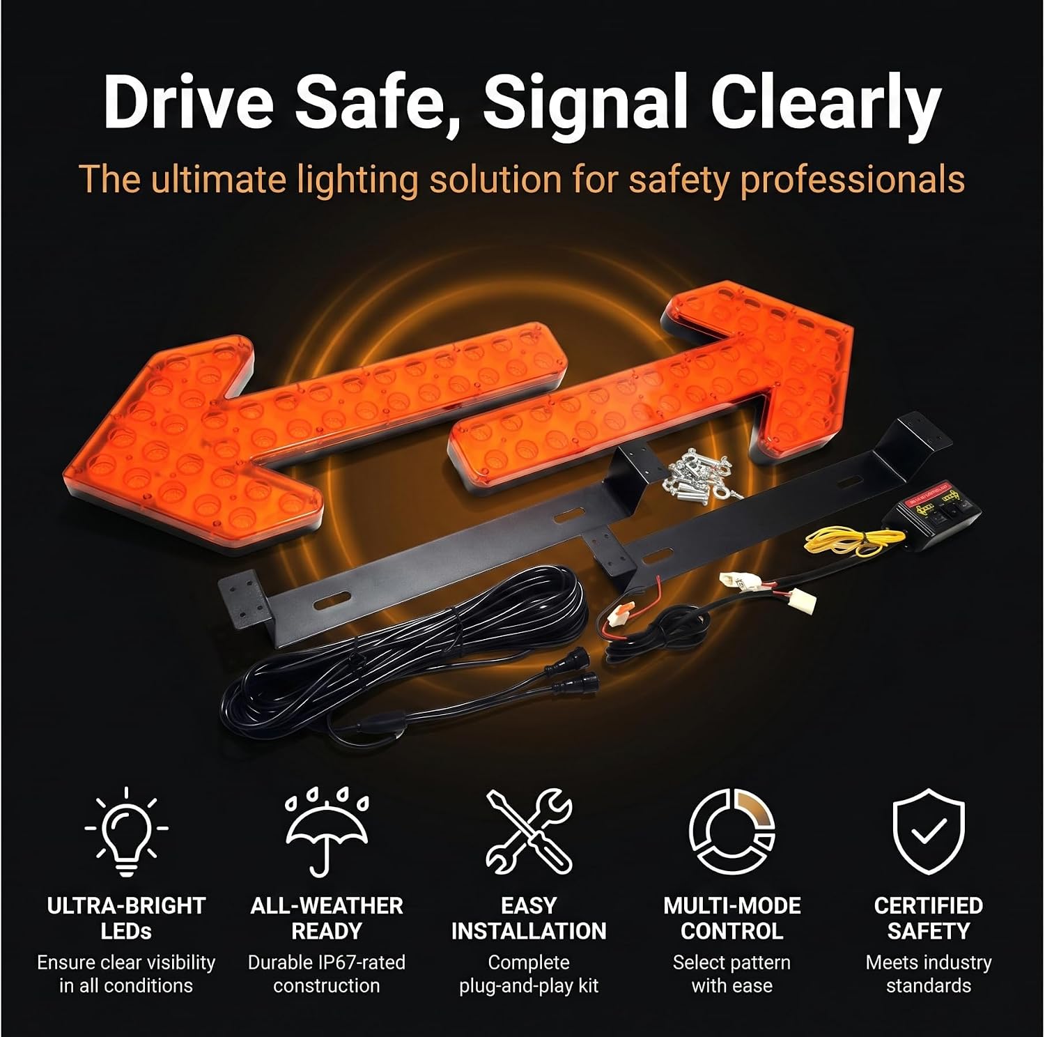 CFLMYYXGS 12V-24V 640 LED Universal Waterproof Vehicle Arrow Pilot Signal Light Watering Cart Sweeper Work Car Construction Vehicle LED Pilot Light Wrecker Indicator Light bar(Amber-Case-Amber)