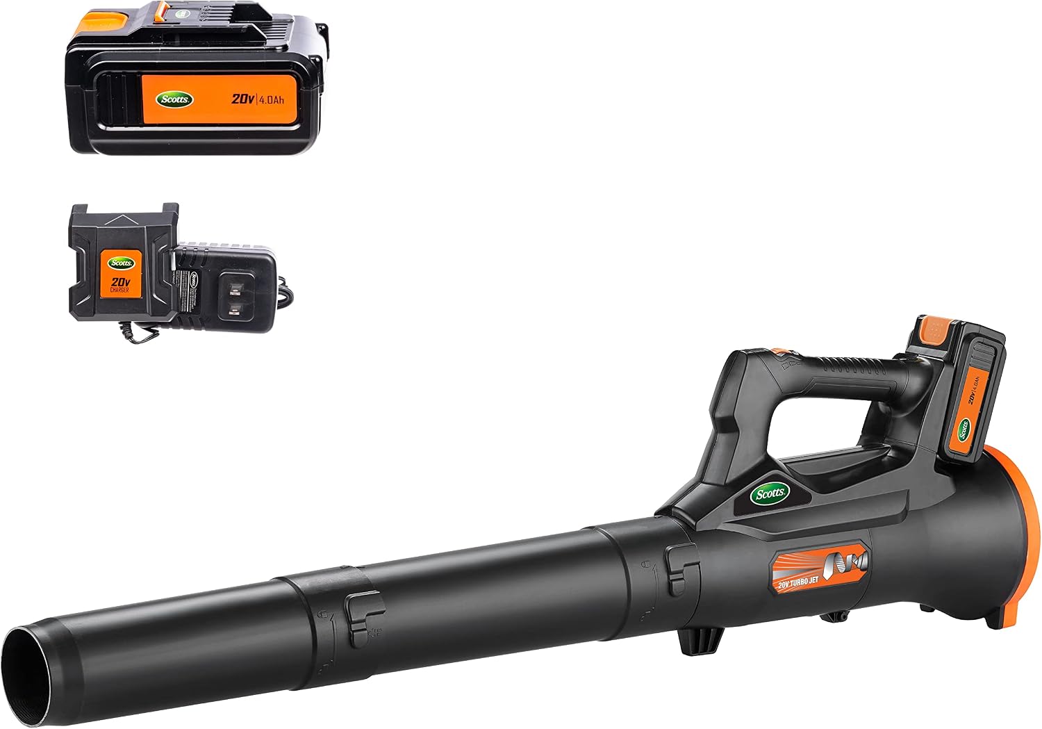 Scotts Outdoor Power Tools LB24020S 20-Volt Cordless Electric Turbo Leaf Blower, Includes 4.0Ah Battery & Charger
