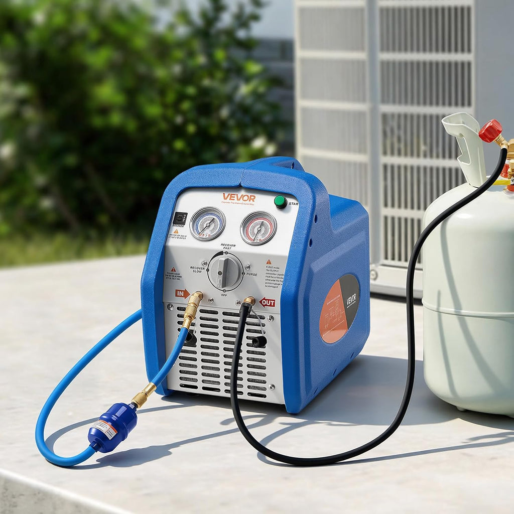 VEVOR Portable Refrigerant Recovery Machine, 1 HP 120V 60Hz Dual Cylinder AC Recovery Machine for Liquid Vapor Refrigerant, 1750 RPM Recycling Unit HVAC for Automotive & Household Air Conditioning