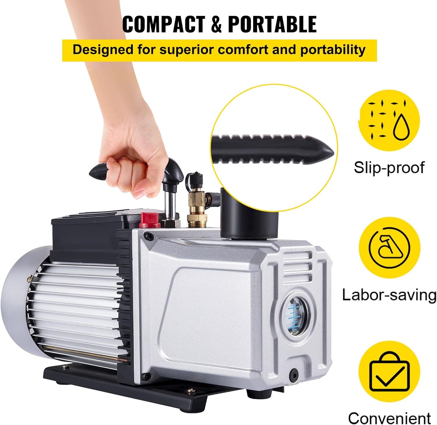 VEVOR Vacuum Pump 12CFM 1 HP Single Stage Air Conditioning Vacuum Pump 110V 5PA Ultimate Vacuum Refrigerant HVAC Air Tool Rotary Vane Vacuum Pump for Automobile Vacuum Evacuation