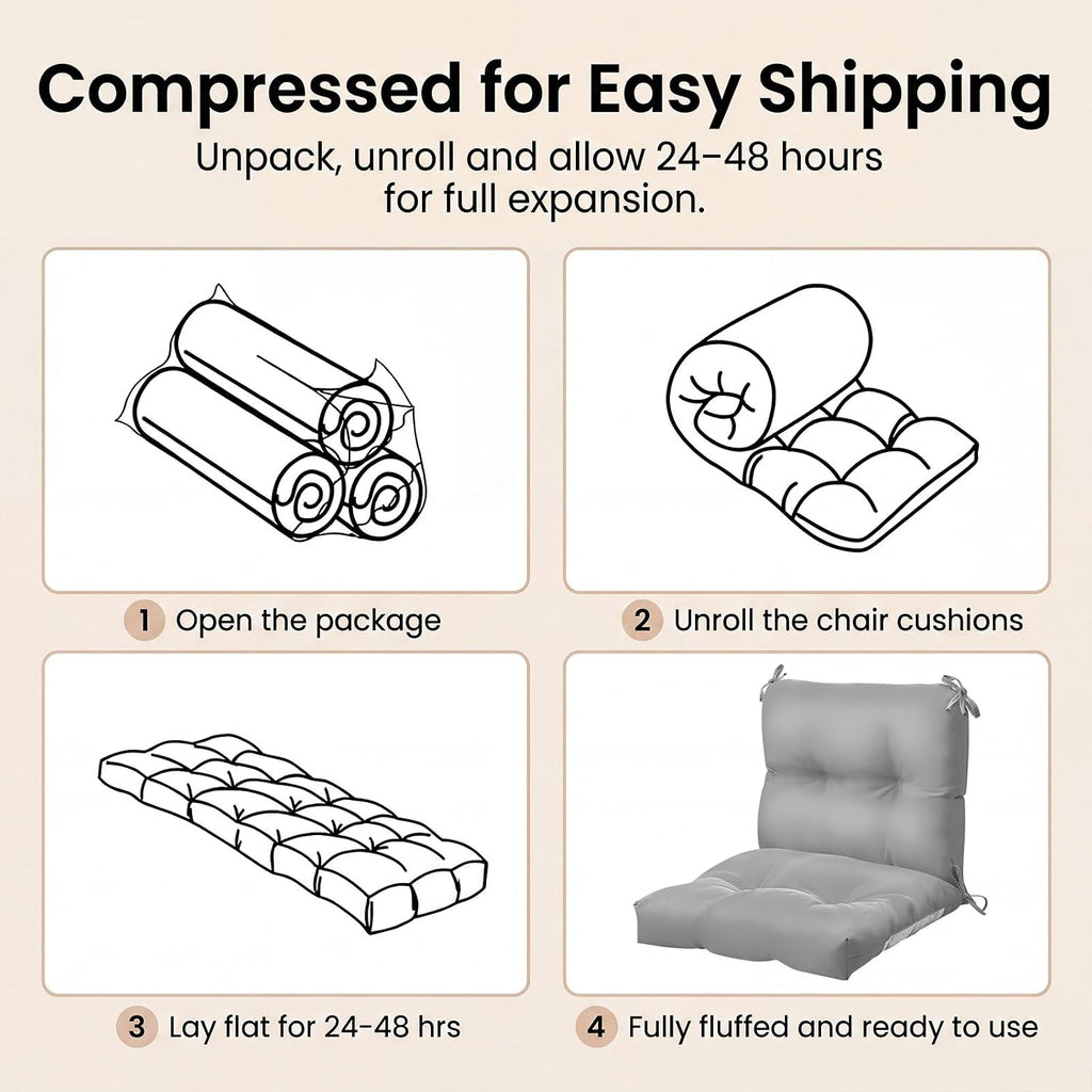 Geetery Outdoor Chair Cushions Set of 4 High Back Patio Furniture Replacement Seat Pads with Ties 42x21x4' for Lawn Porch Wicker Rocking Dining Chairs Weather Resistant Fade Resistant(Light Grey)