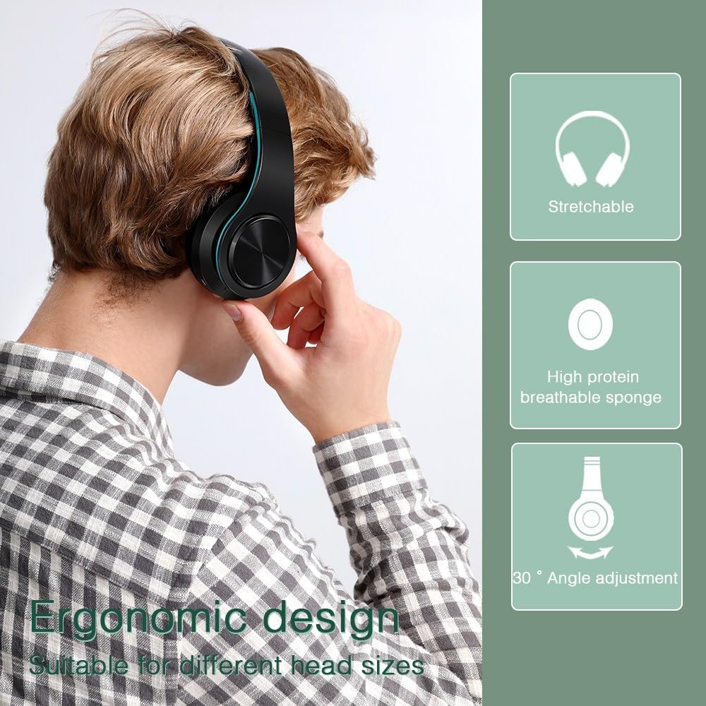 Bluetooth Headphones, Chat- Comfortable Over Ear Stereo Headphsets with Mic, Soft Earmuffs/Foldable/SD/TF, 20H Playtime, Great for Music/OFC/Tour/Gym/Game (20pcs Blue Colors)