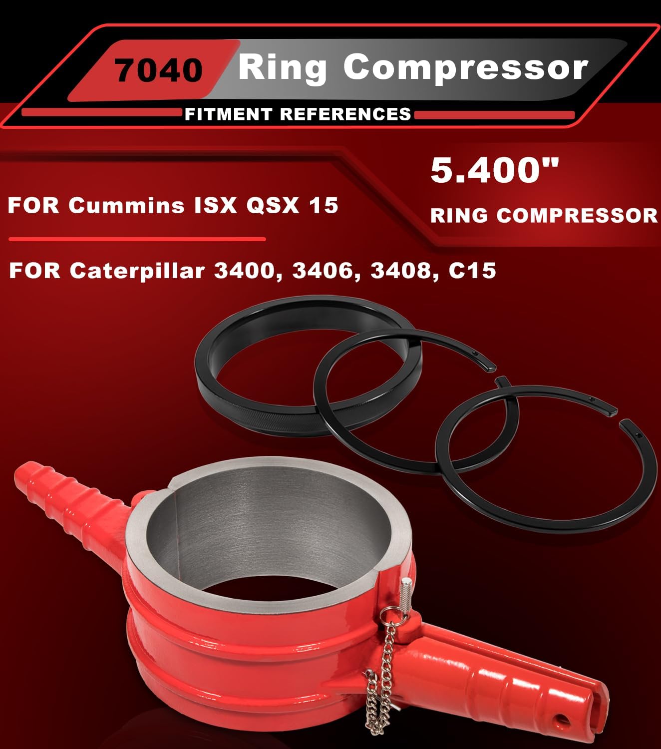 7040 Piston Ring Compressor Tool, Piston Ring Compressor Adapter & Anti-Polishing Ring Kit For Cummins ISX QSX 15, Caterpillar 3400, 3406, 3408, C15, 5.4' bore Replace# PT-7040 5299339 5394454