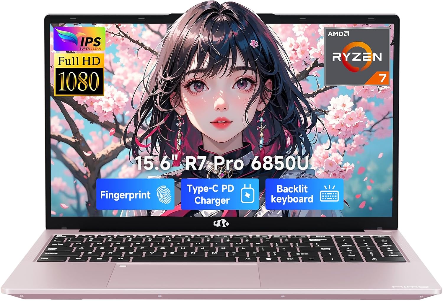 NIMO 15.6' IPS FHD-Business-Laptop, 8 Cores AMD Ryzen 7 Pro 6850U 32GB LPDDR5 RAM 1TB SSD (Beat i7-1360P Up to 4.7GHz) Radeon-680M 100W Fast PD for Content Creators & Student 2-Yr Warranty