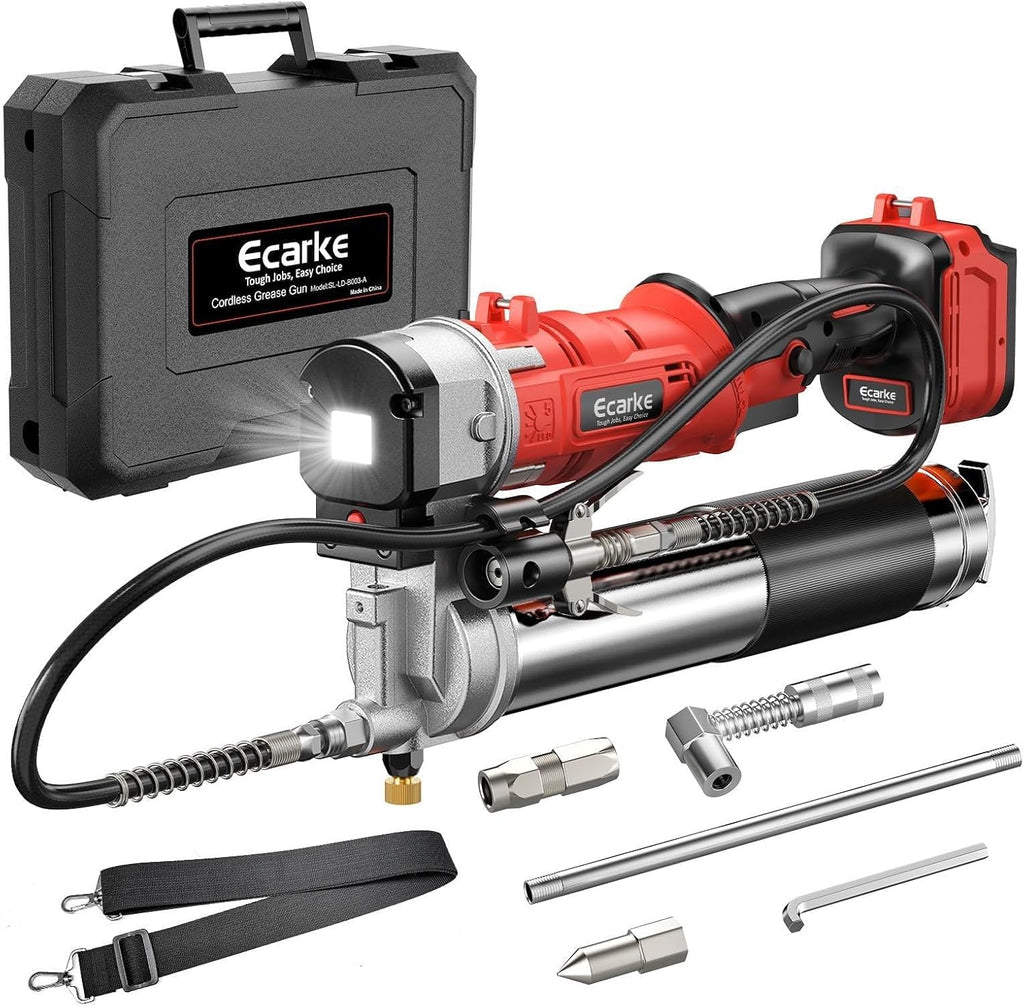 Ecarke Cordless Grease Gun Compatible with Milwaukee 18V Battery, 12000PSI Max Electric Grease Gun, Dual Pistol & in-Line Grip, Works with Bulk & Cartridge Grease, 39' Hose & 4 Couplers (Tool Only)