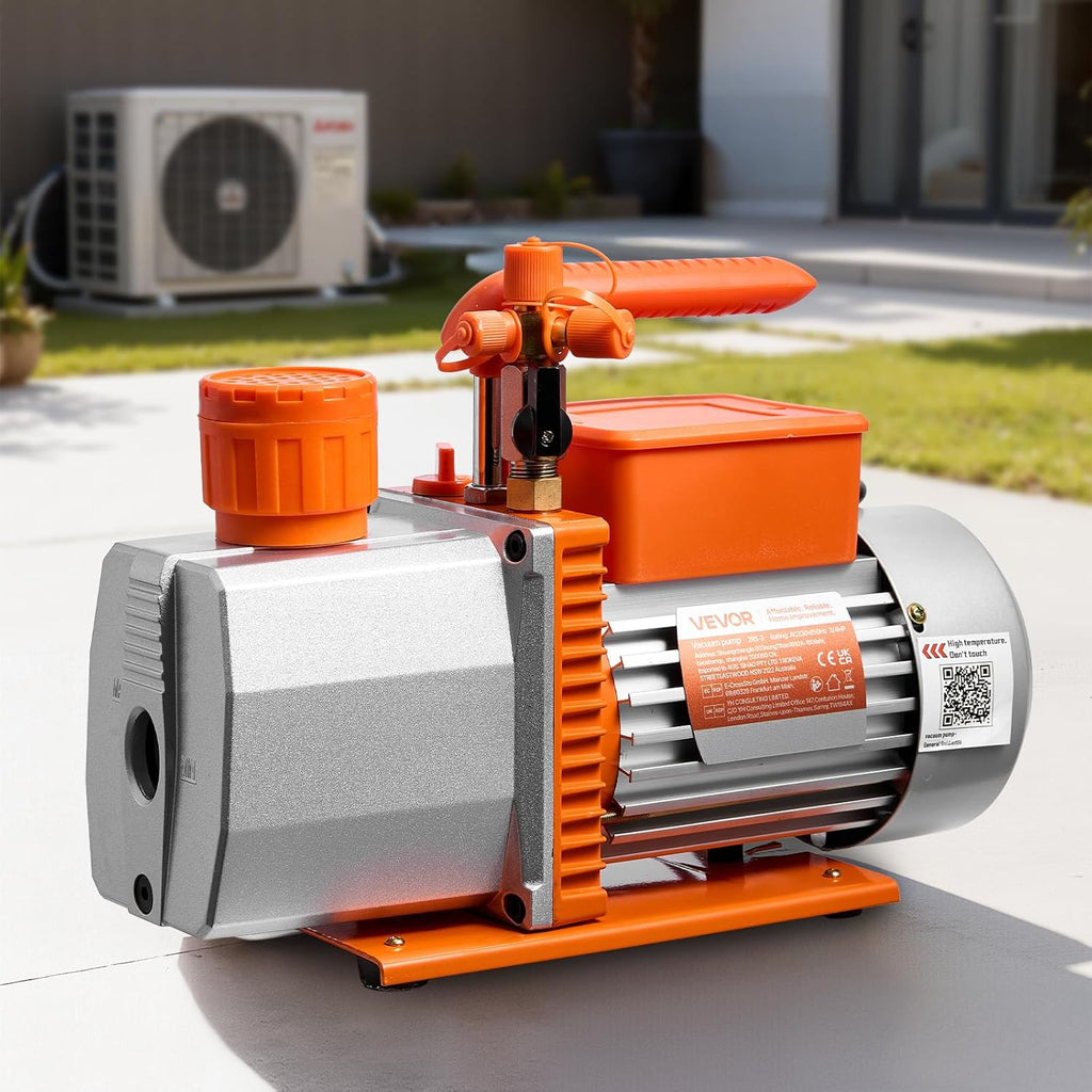 VEVOR Vacuum Pump, 7 CFM 3/4 HP, HVAC Two Stage Rotary Vane AC Vacuum Pump, for R134a R22 R410a R1234YF R32, 4 Pole Motor, for Automotive Air Conditioner Maintenance Resin Degassing, Oil Included