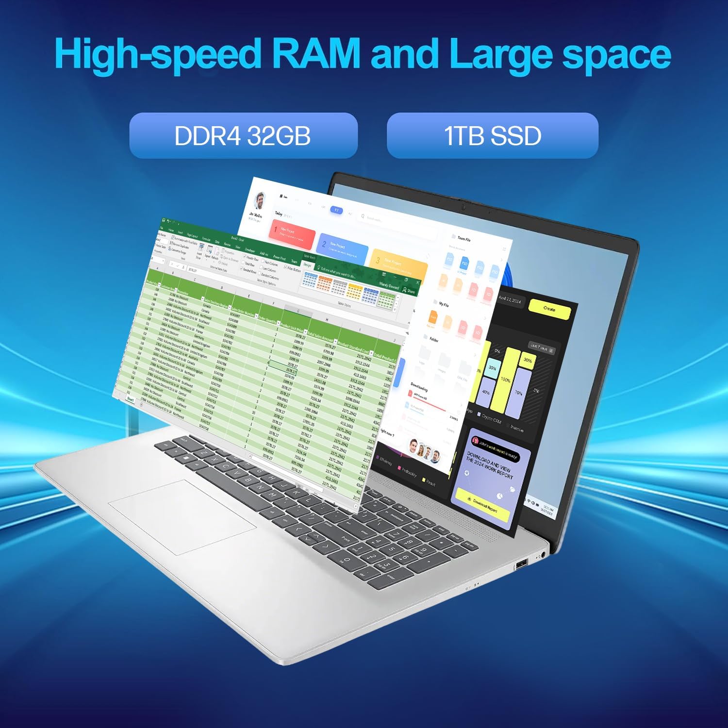 HP 17 Inch Laptop 2025, 17.3' FHD IPS Display, 32 GB RAM, 1 TB SSD, AMD Ryzen 5 7430U, AMD Radeon Graphics, Copilot-AI, Wi-Fi 6, Long Battery Life, Anti-Glare, Windows 11 Pro, w/Accessories