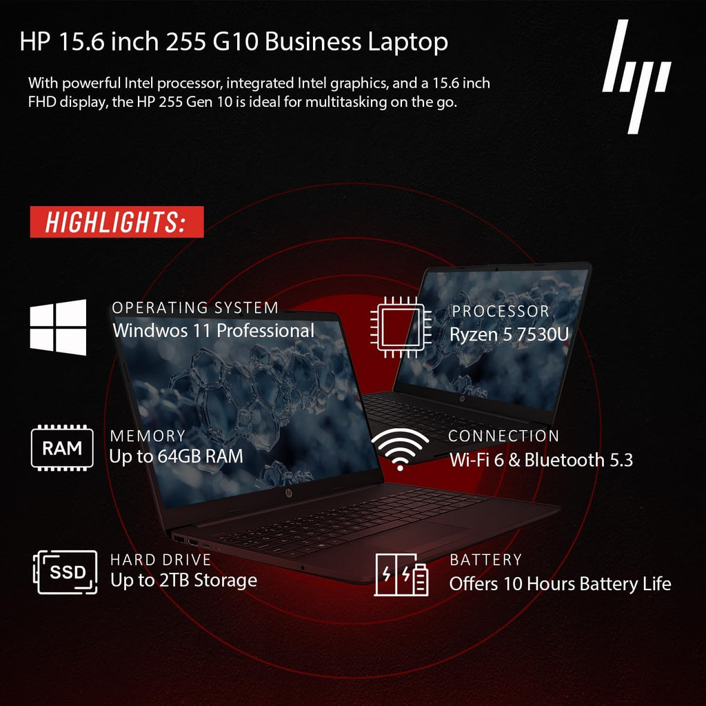 HP New 15.6' Business Laptop(2025/2026 Edition), AMD Ryzen 5 7000-Series(Outperforms i7-1165G7), 64GB RAM, 2TB SSD, Ultra Quiet Design, Long Battery Life, Windows 11 Pro with Microsoft Office, WOWPC