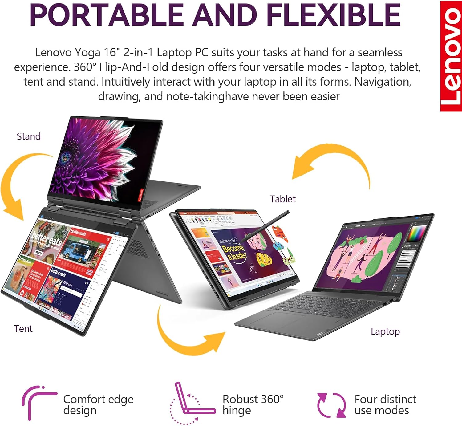 Lenovo Yoga 7i 2 in 1 Laptop Touchscreen, 16' FHD+ 360 Foldable Touch Screen Convertible, Intel Core Ultra 7, 16GB DDR5 RAM 512GB SSD,Windows 11 Pro|Backlit|Fingerprint|YGYTEaccessory