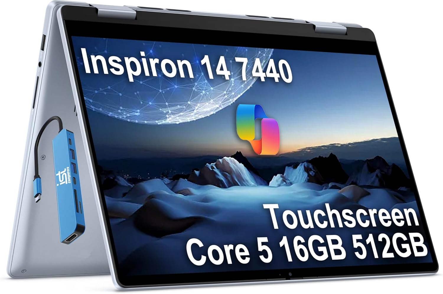 Dell Inspiron 14 7440 2-in-1 Laptop (14' FHD+ Touchscreen, Intel Core 5 120U (>i7-1355U), 16GB DDR5, 512GB SSD) for Creator, Designer, Backlit, 10Hr Long Battery Life, IST HUB, Win 11 Pro w/AI Copilot