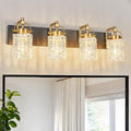 4 Light Crystal Glass Vanity Light, Black Gold Bathroom Lighting Fixtures Over Mirror Modern Bath Wall Sconce Lighting for Bedroom Living Room