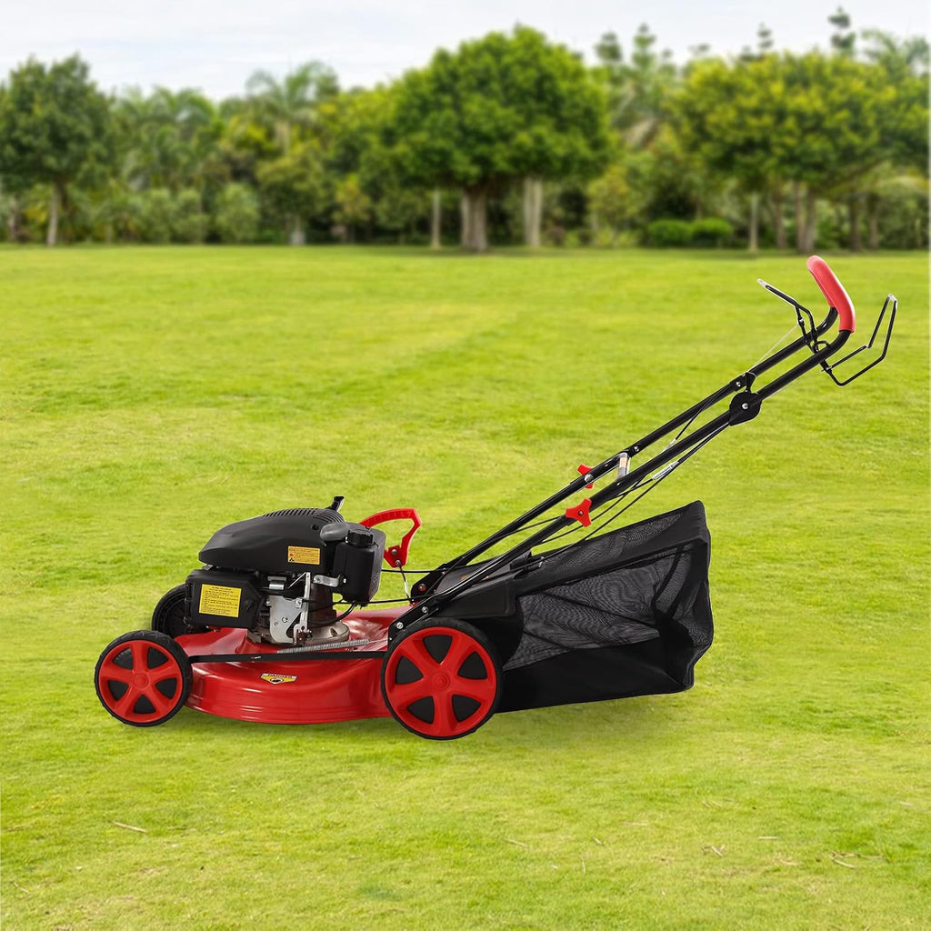 Gas Powered Lawn Mower Self Propelled, 3-in-1 w/Bag 20-inch & 173CC Gas Mower, 8 Adjustable Heights, 4-Stroke Engine 6.0HP Gas Lawn Mower for All Lawn Planting Weeding